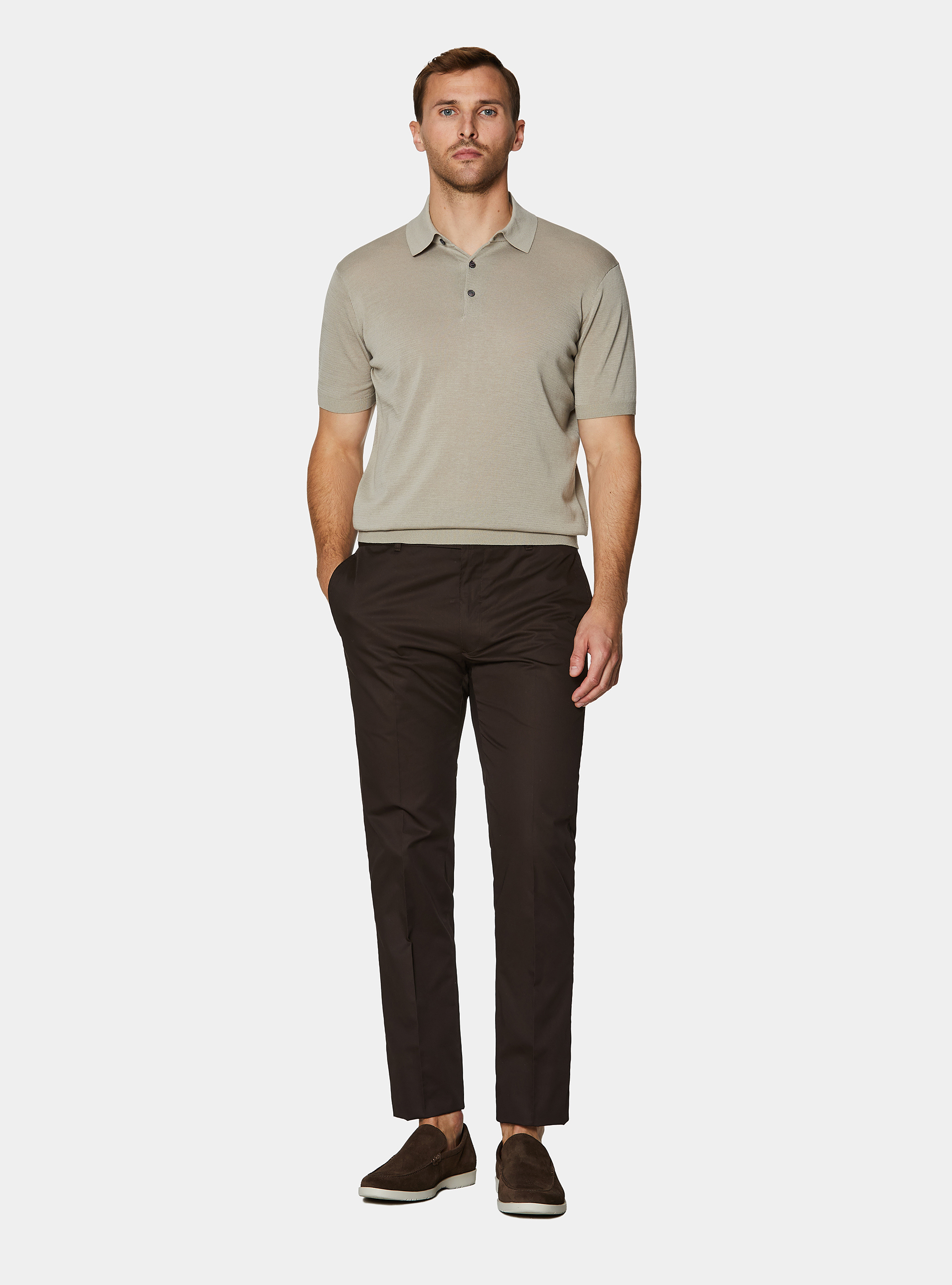 Cotton and silk polo shirt, SAND