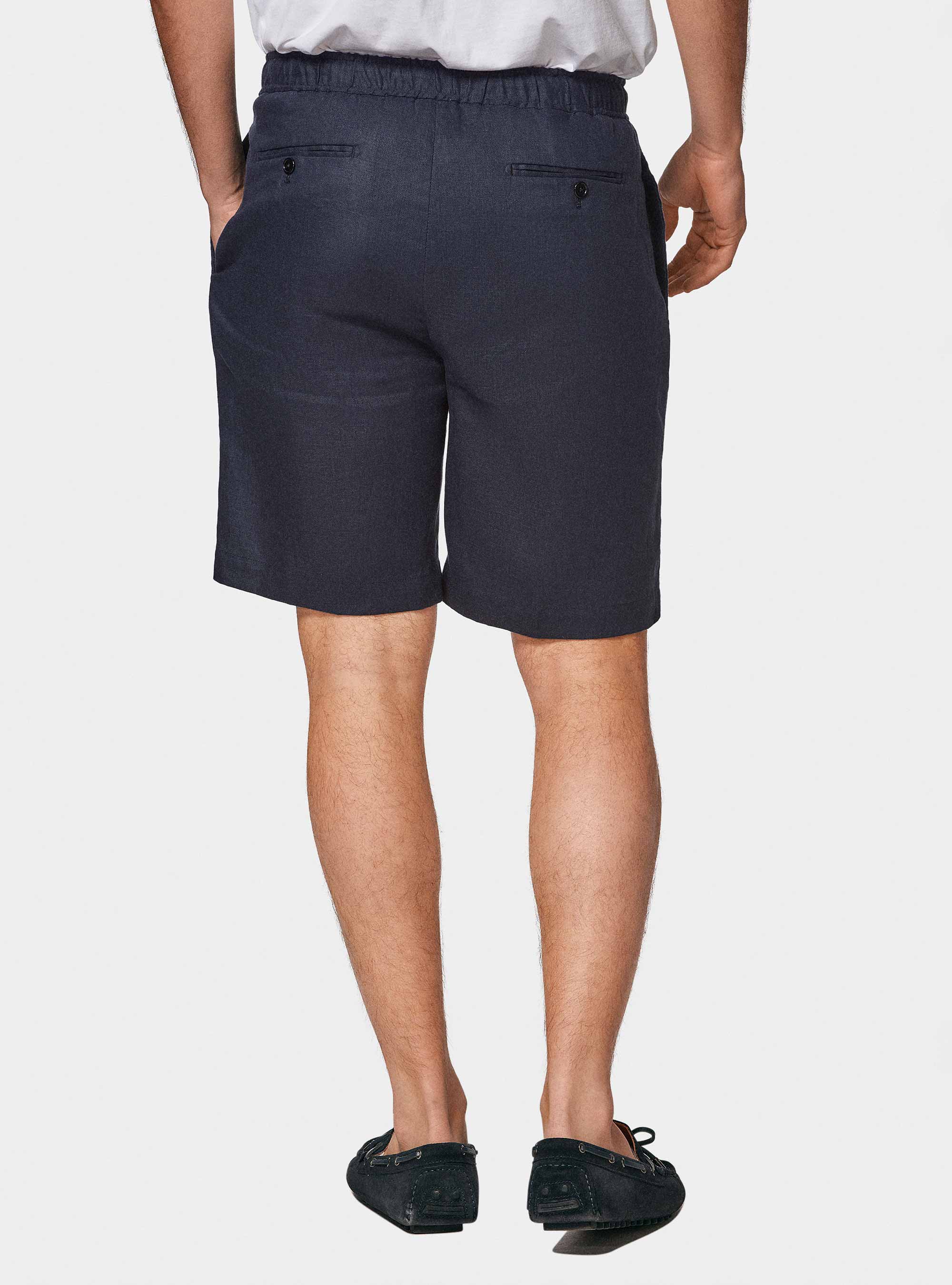 Bermuda in puro lino con elastico, BLU NAVY