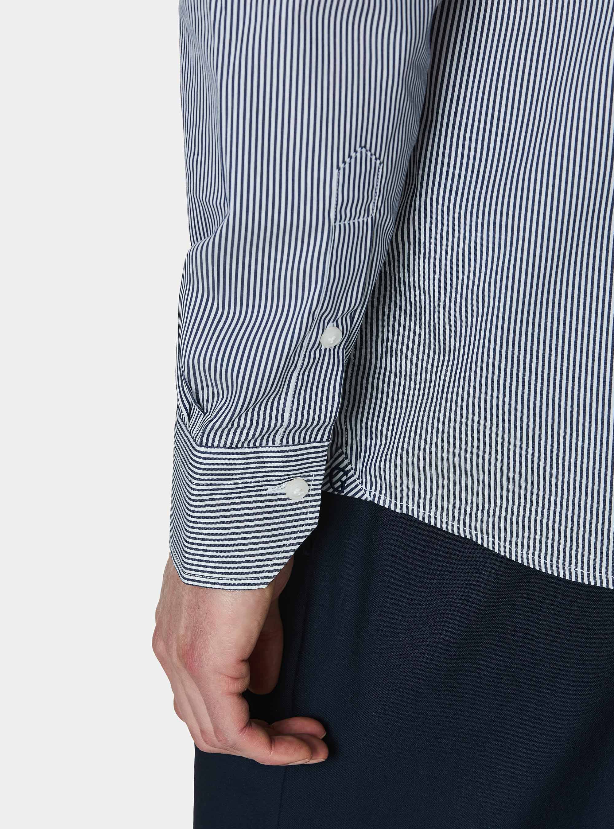 Striped cotton poplin stretch shirt, NAVY BLUE