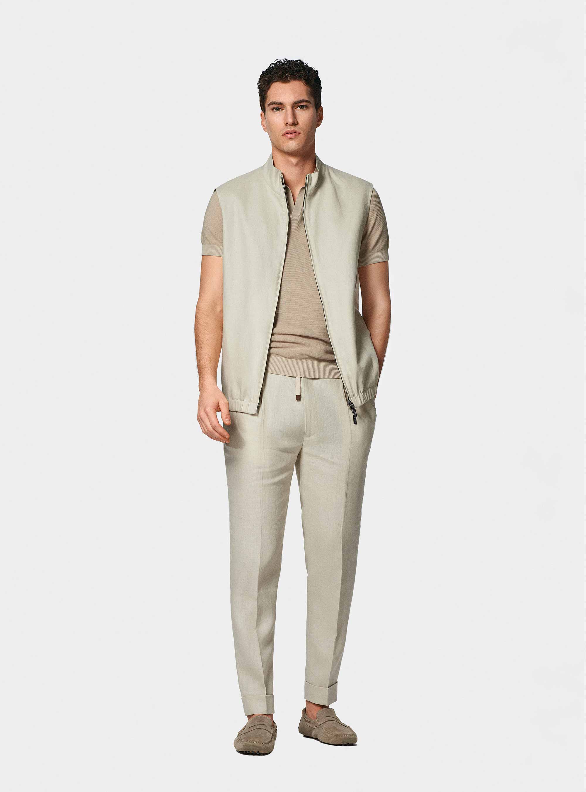 Reversible sleeveless in pure linen, ECRU
