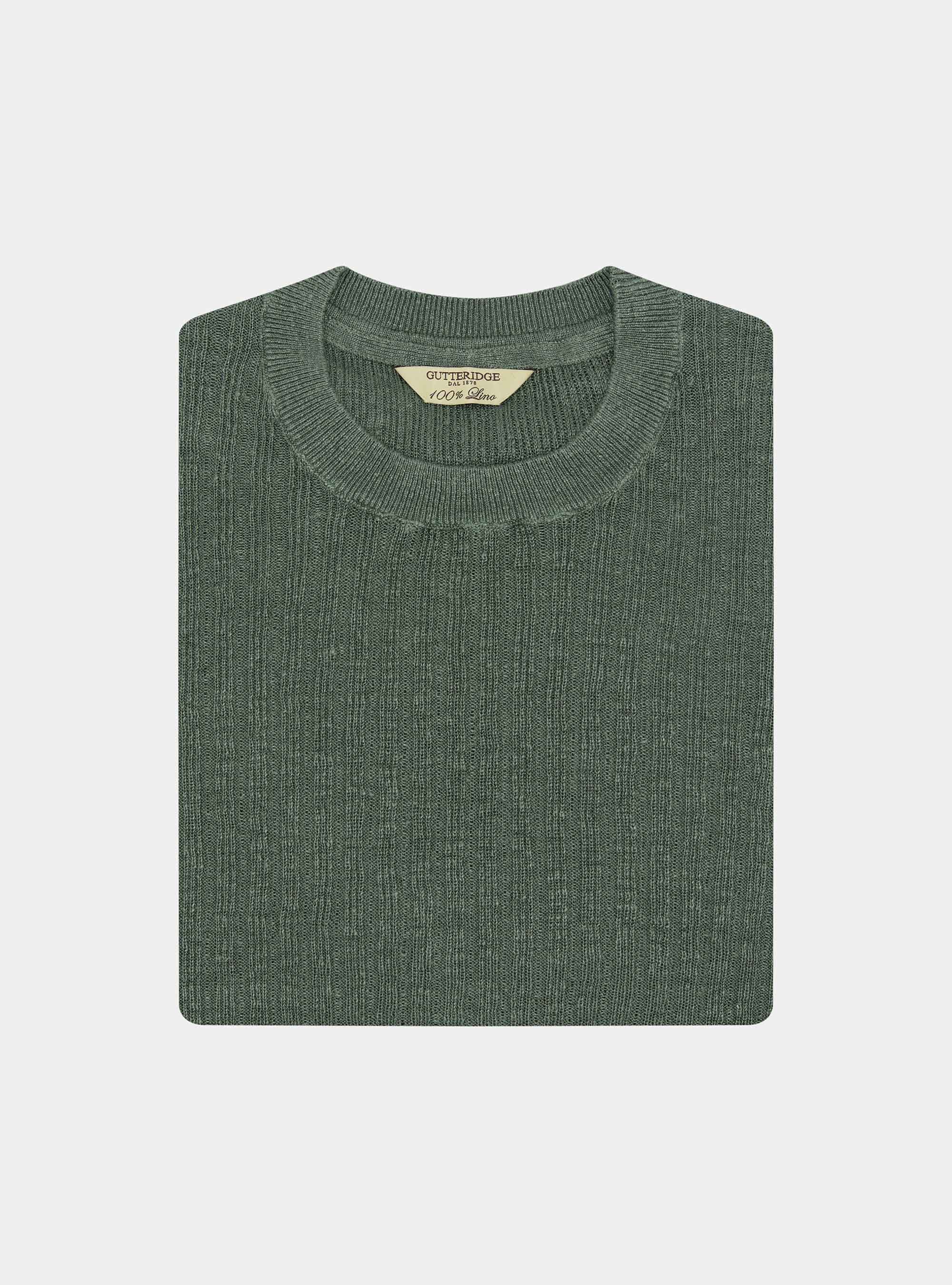 Pure linen ribbed crew neck sweater, SALVIA 0602C
