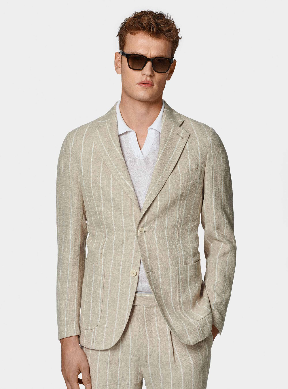 Veste de costume en cr&ecirc;pe de lin pur, SABLE