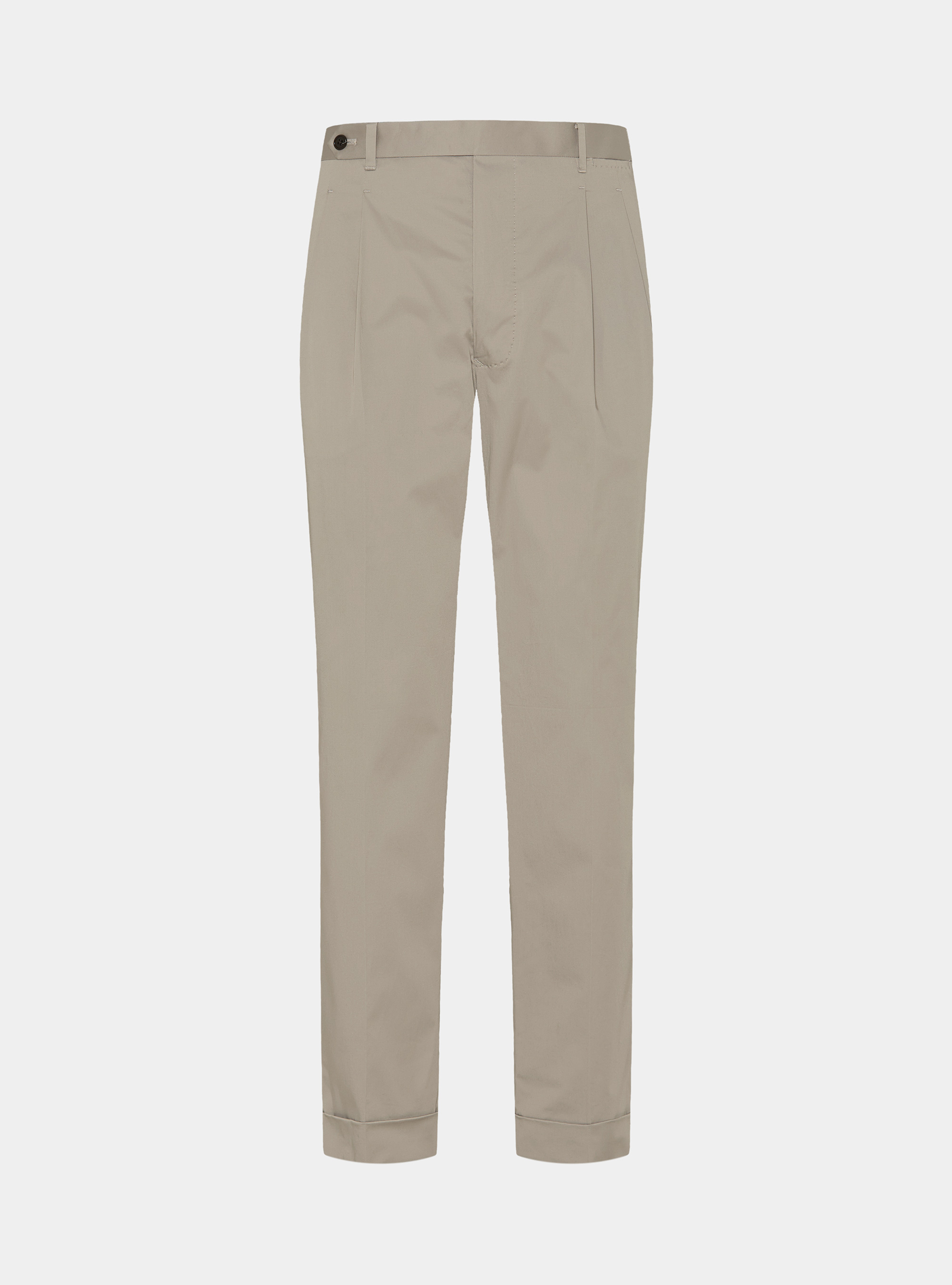 Stretch poplin cotton pleated trousers, SAND
