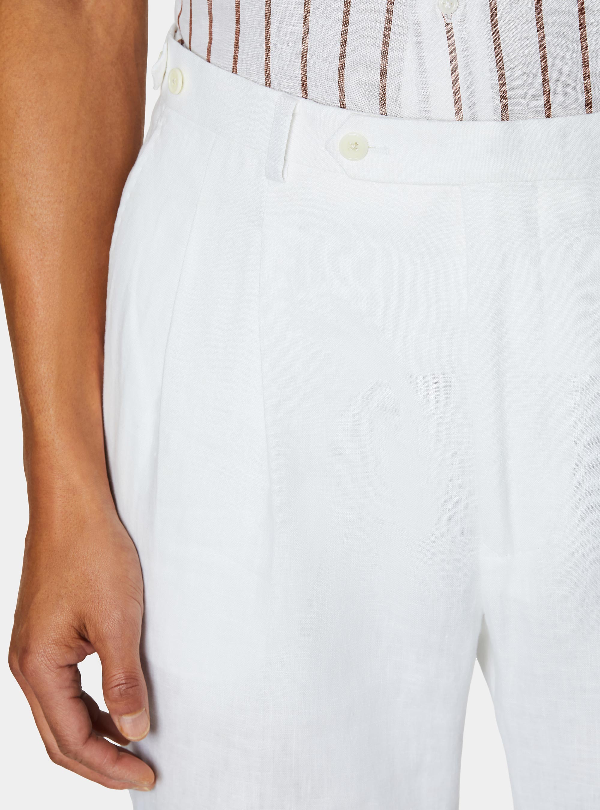 Pure linen double pleat trousers, WHITE