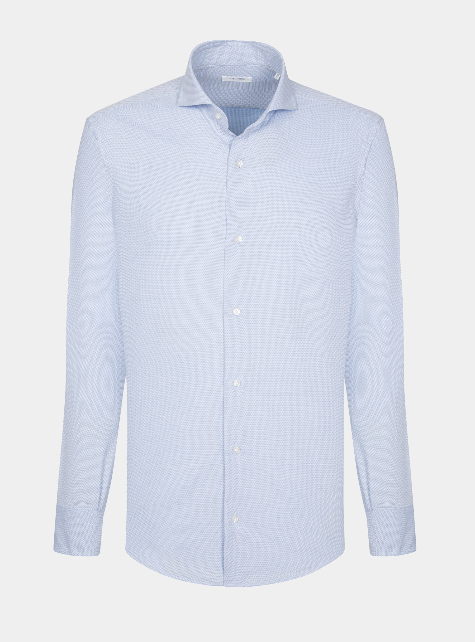 Camicia collo francese in cotone operato, AZZURRO