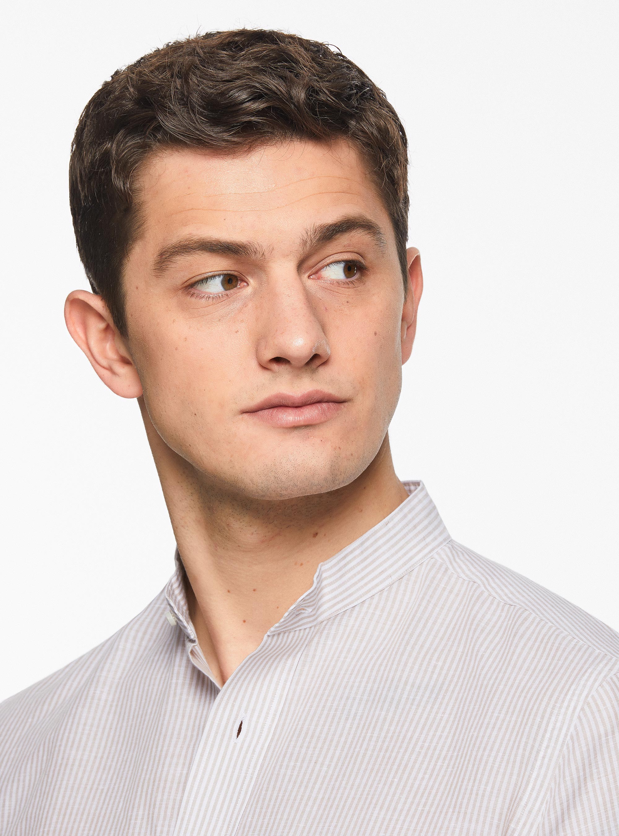 Korean collar shirt in linen and cotton, SAND