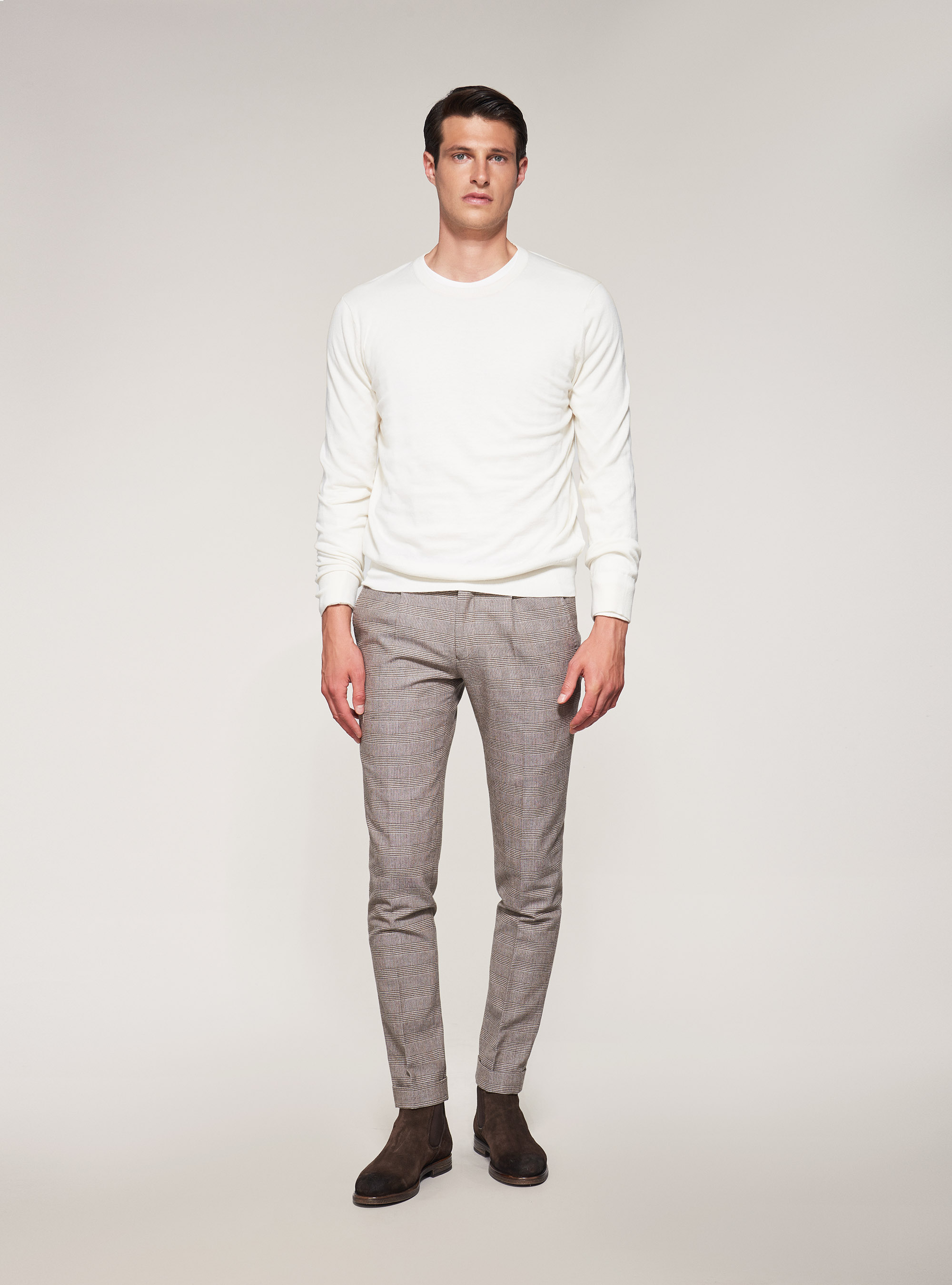Round-neck cotton silk and cashmere sweater, WHITE