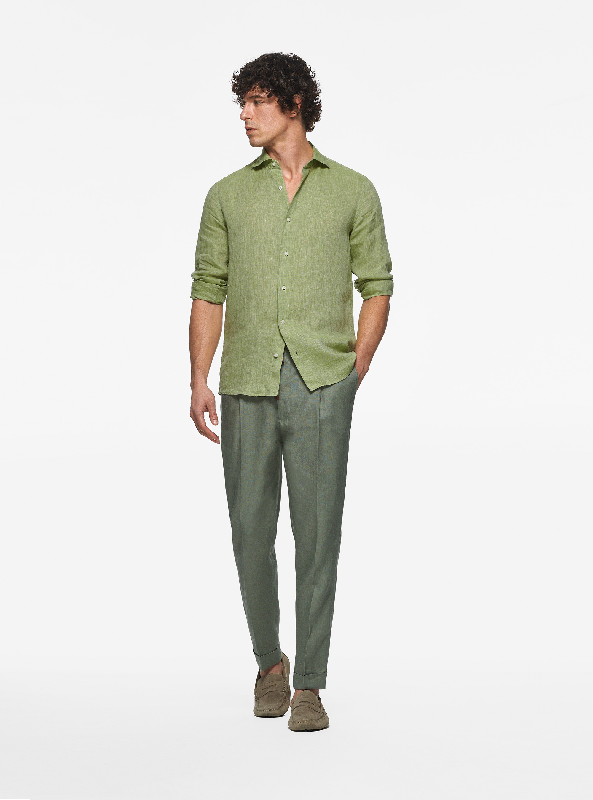 Camicia in puro lino, VERDE PISTACCHIO 0616C