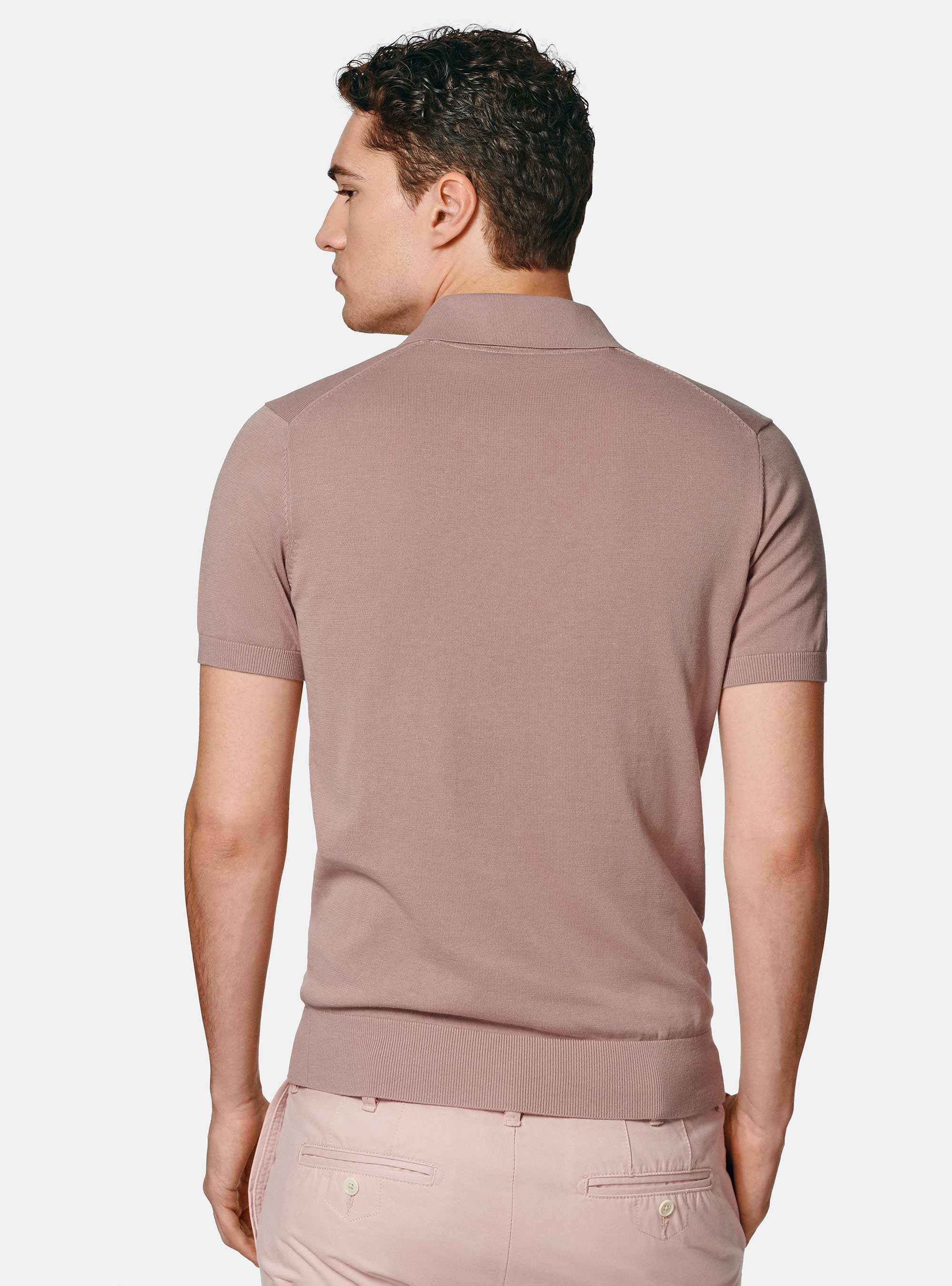 Extra-fine cotton knit polo shirt, 0441C ROSA SCURO