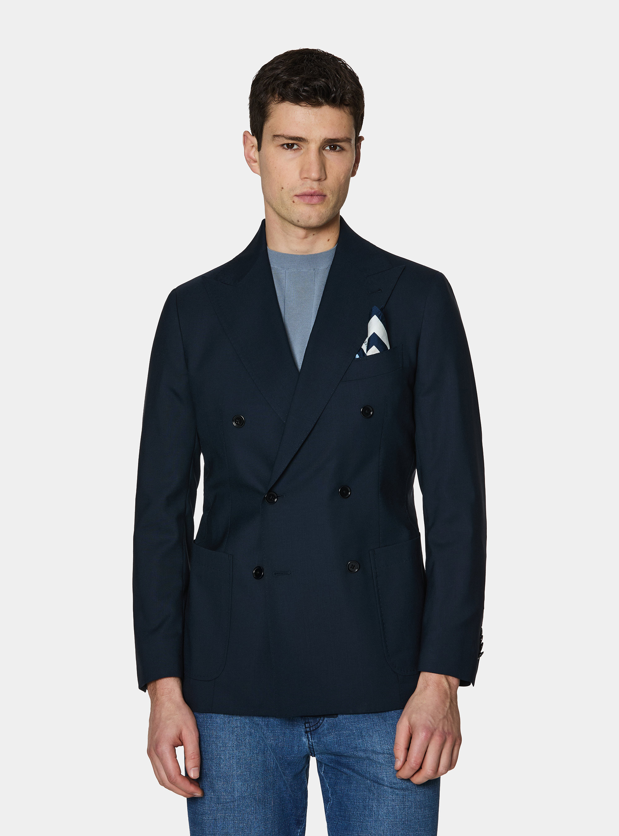 Veste crois&eacute;e en pure laine Vitale Barberis Canonico, BLEU