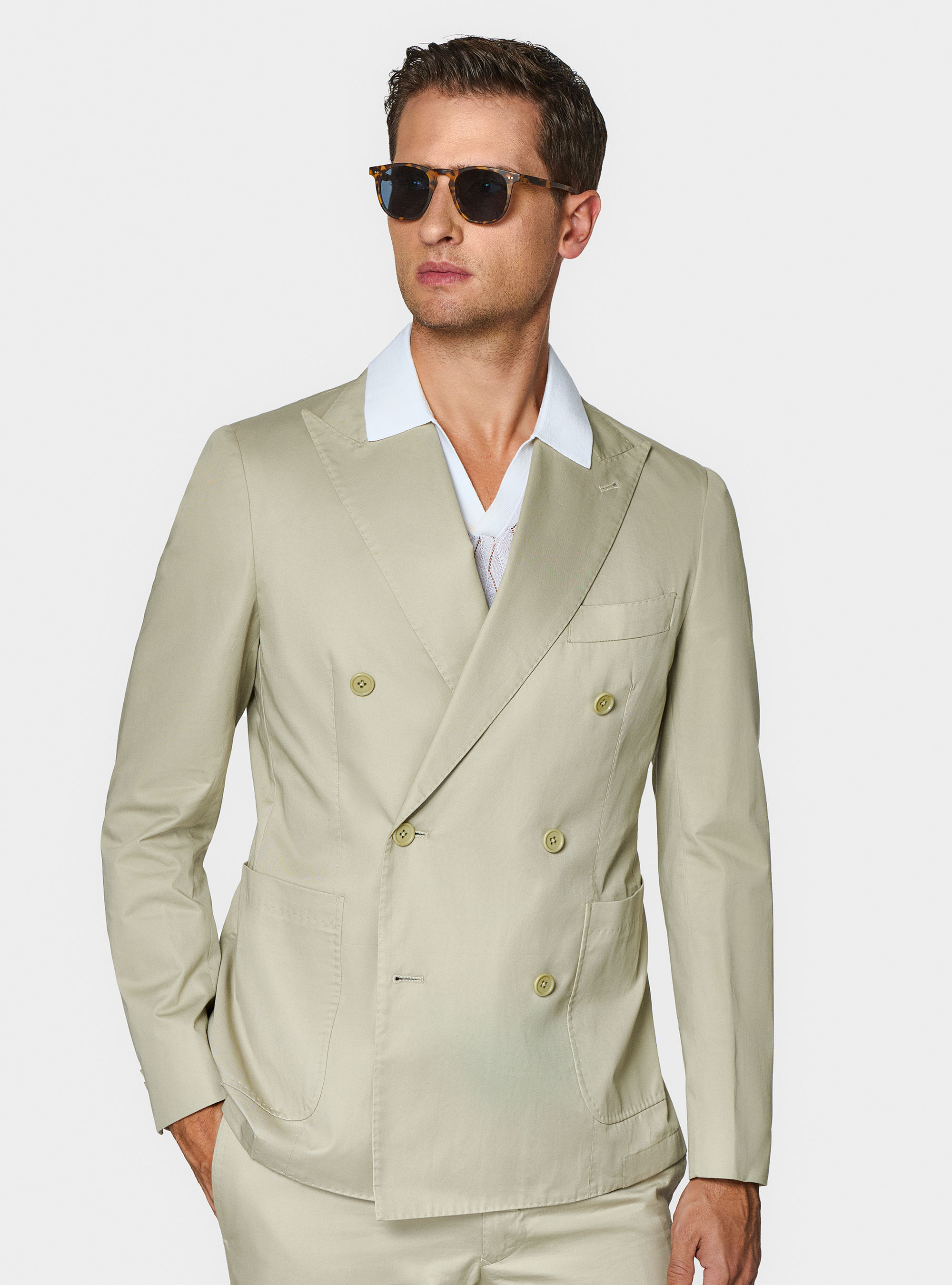 Double-breasted blazer in cotton poplin, ECRU