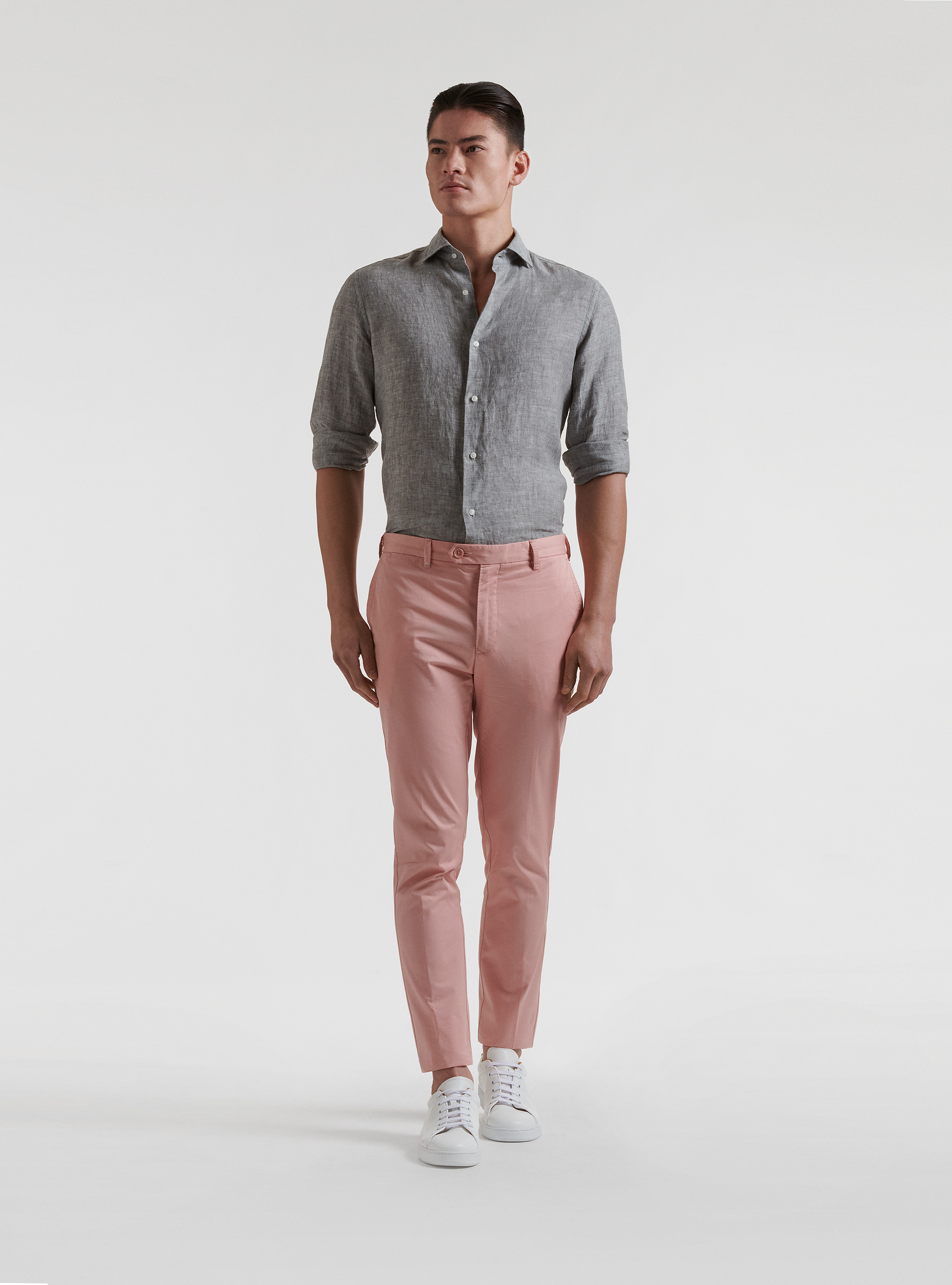 Chemise &agrave; col fran&ccedil;ais en pur lin, GRIS CLAIR M&Atilde; LANG&Atilde;