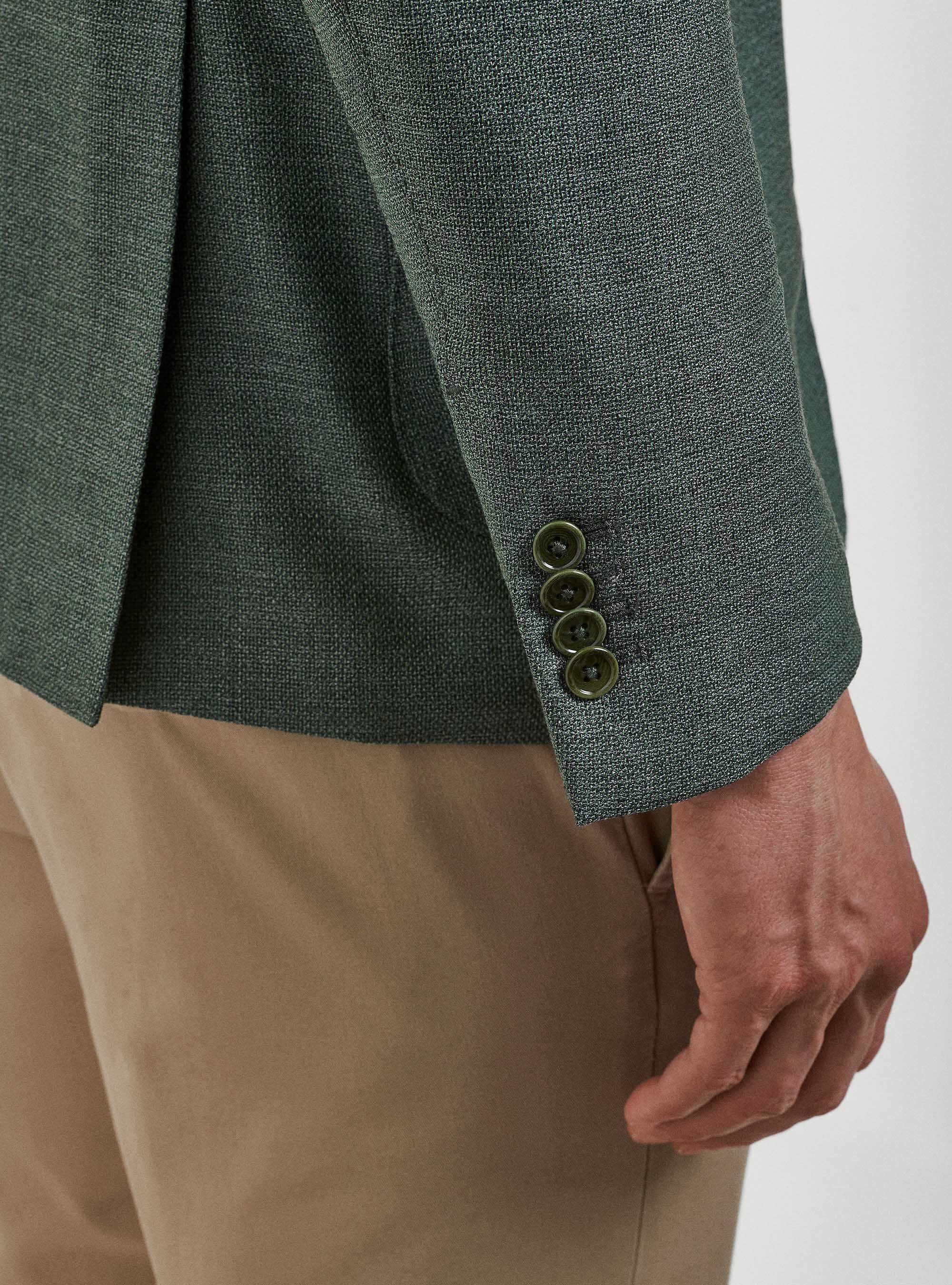 Micro-textured pure wool blazer, GREEN