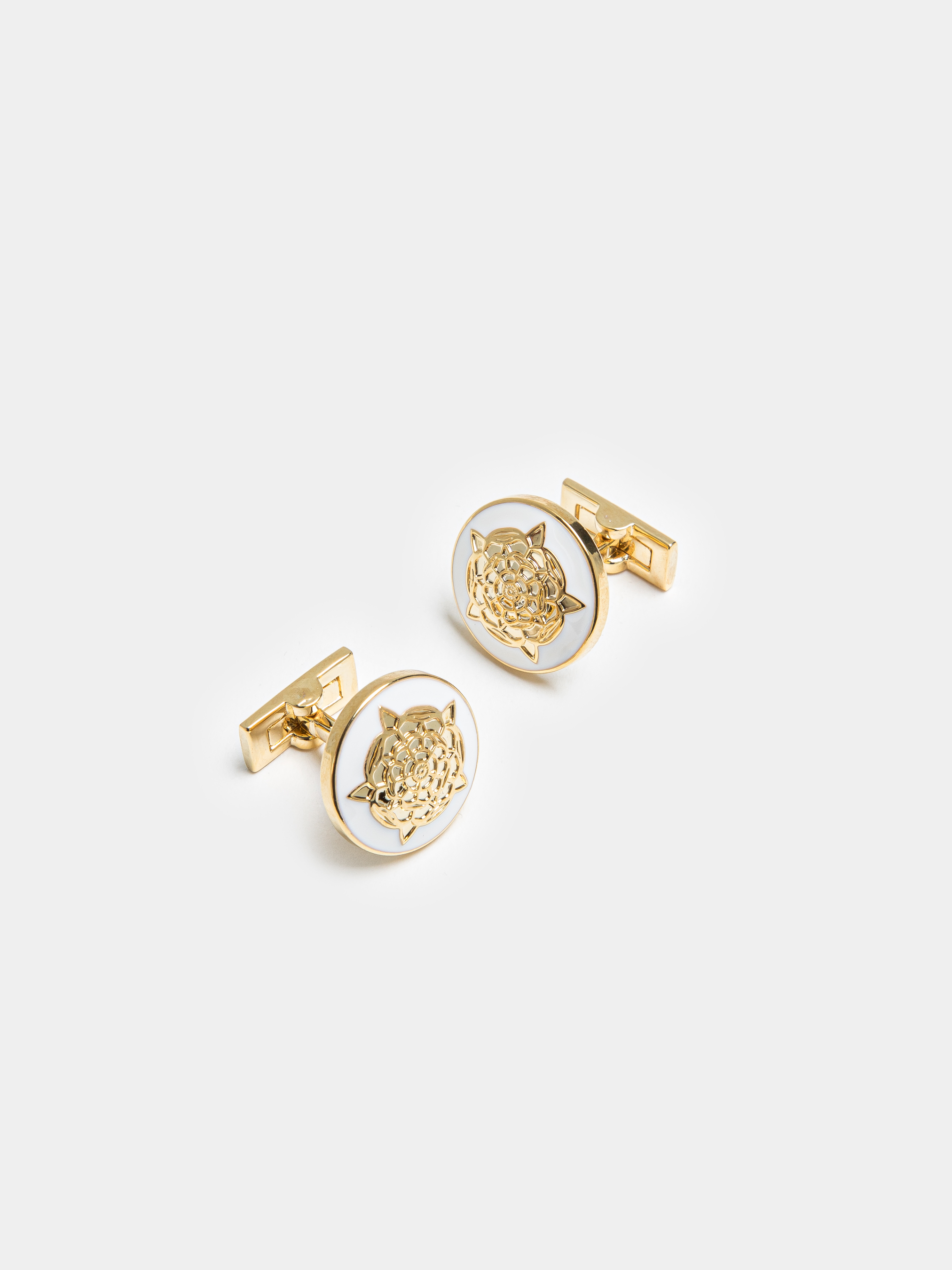 Boutons de manchette avec &eacute;cusson floral, BLANC