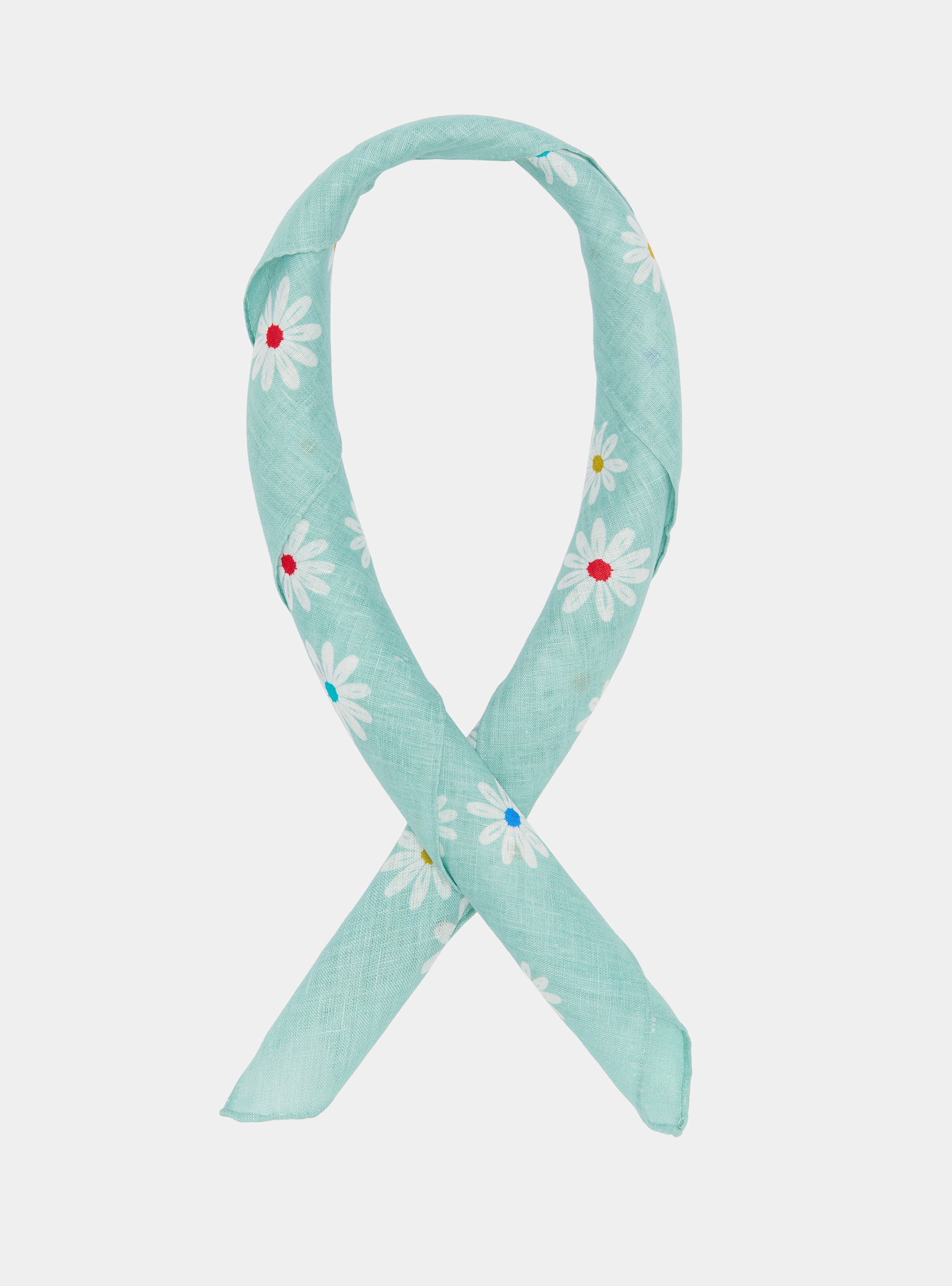 Foulard en lin imprim&eacute; fleurs, AZZURRO TIFFANY 0277C