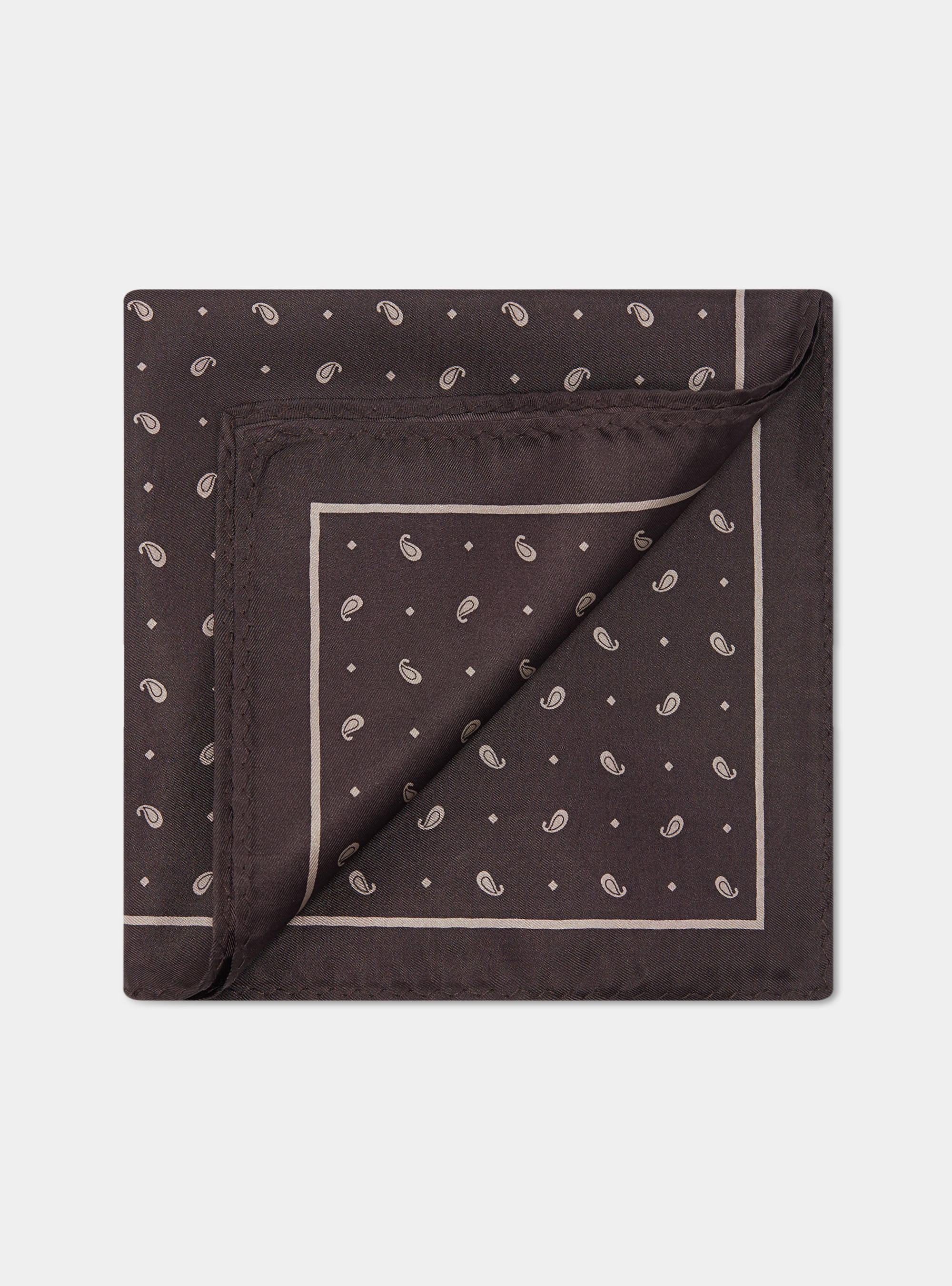 Printed silk paisley pocket square, BROWN/ECRU B093
