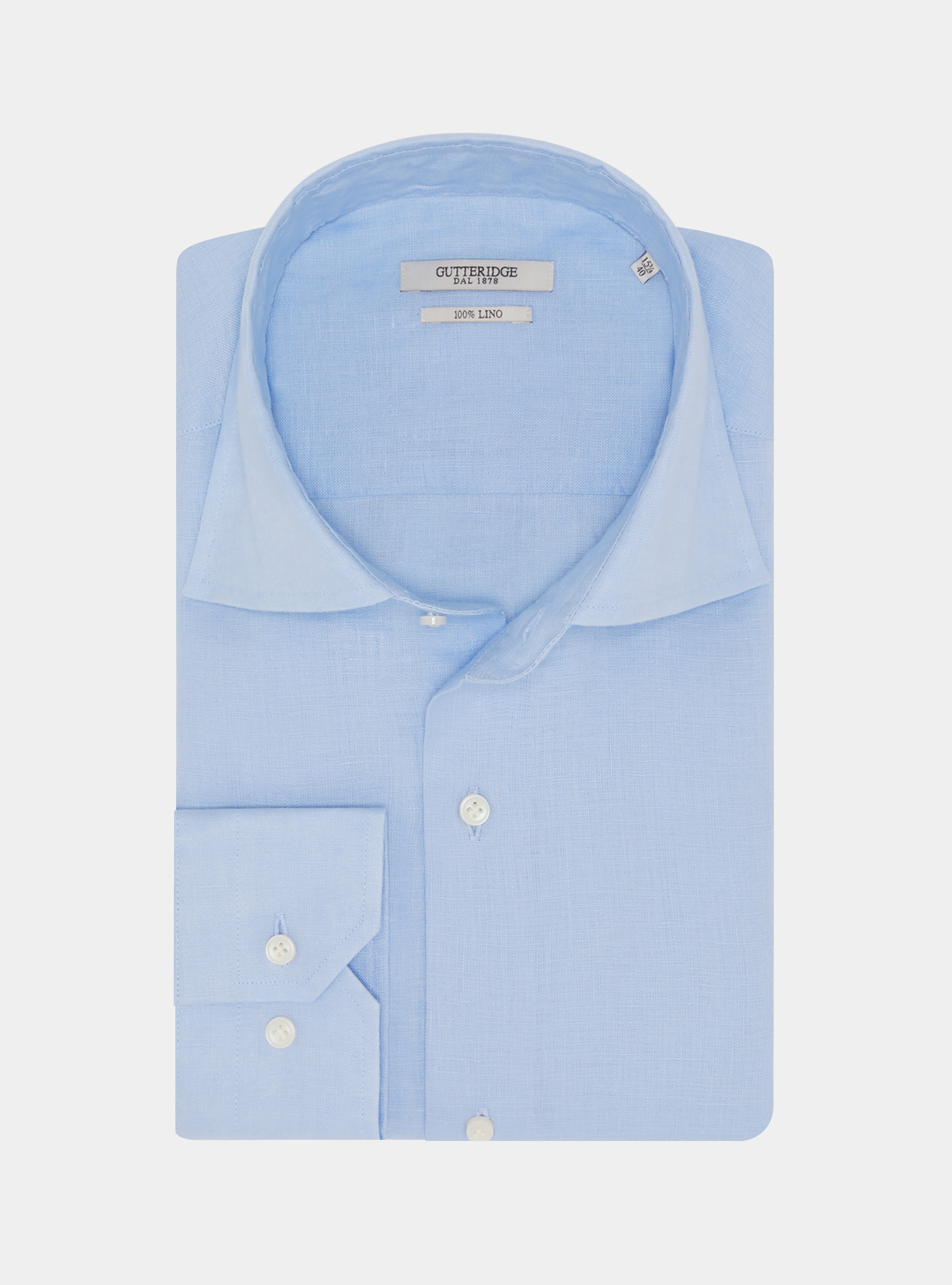 Italian collar shirt in pure linen, LIGHT BLUE