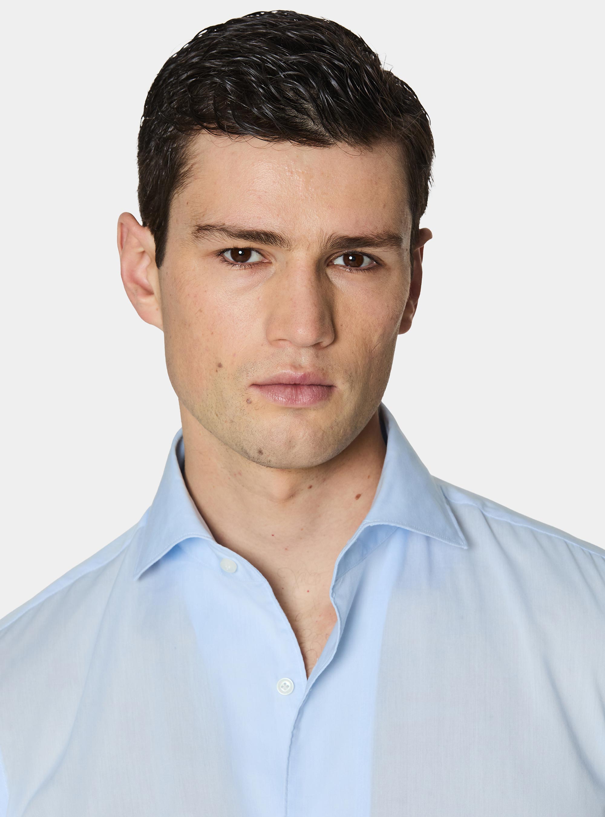 Camisa de algod&oacute;n con tapeta, CELESTE