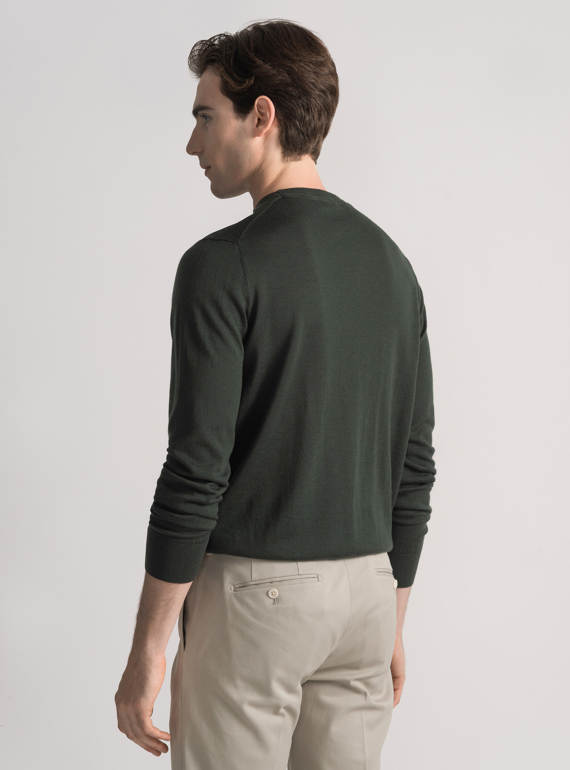 Crew-neck sweater in pure extra-fine merino wool, MILITARE 0609C