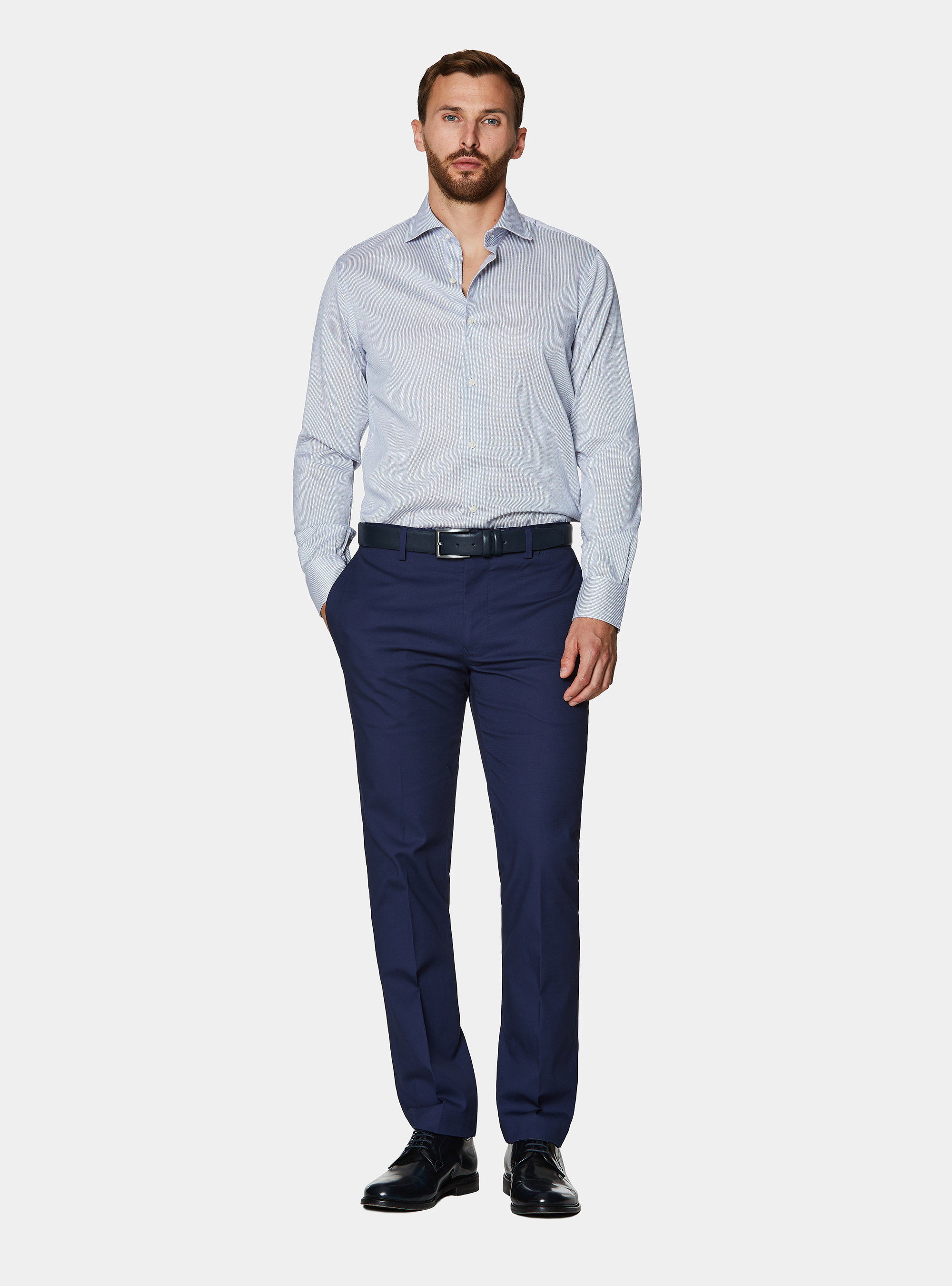 Micro check pattern cotton shirt, BLUE