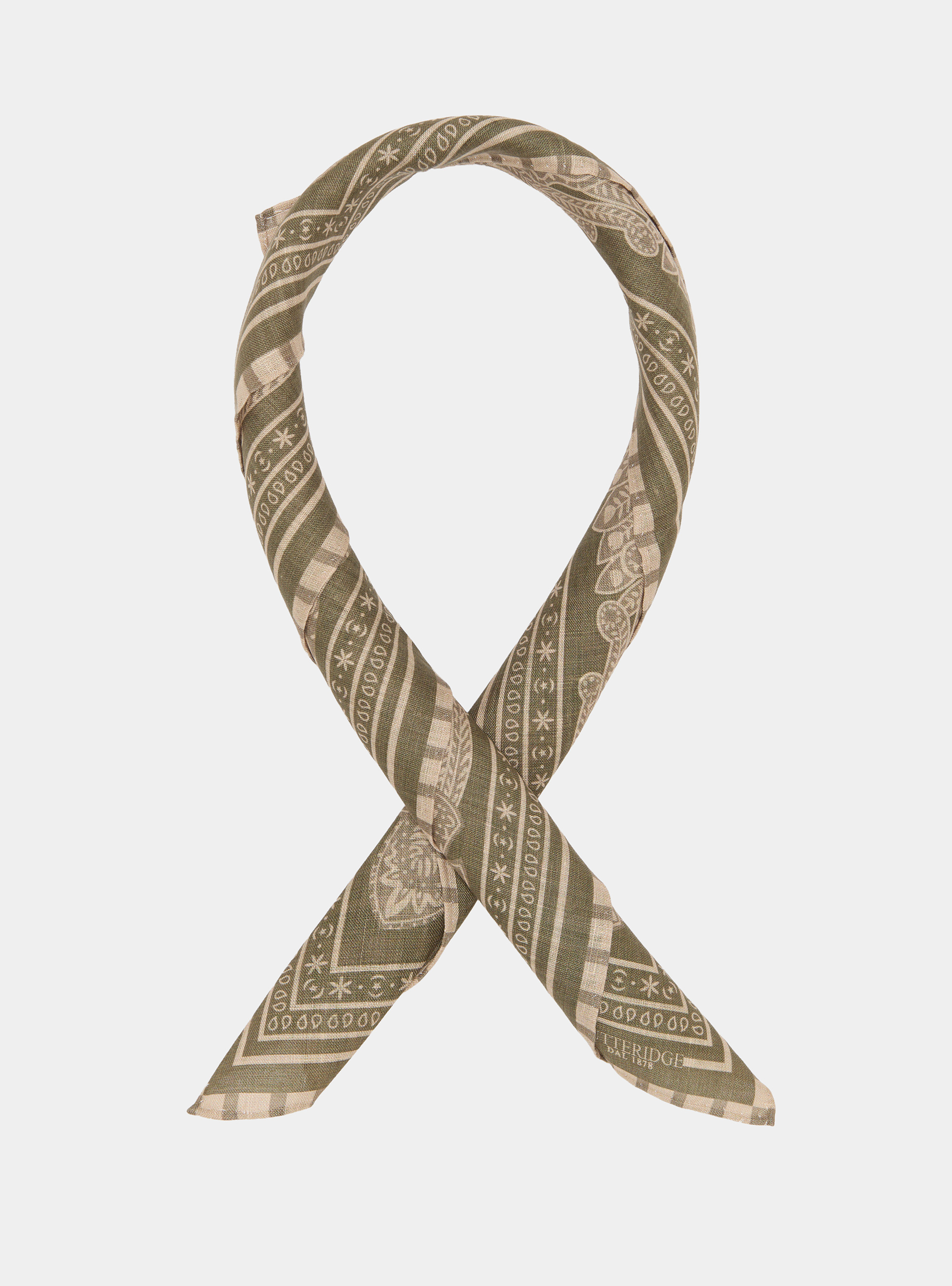 Bandana-style patterned linen foulard, SALVIA 0602C