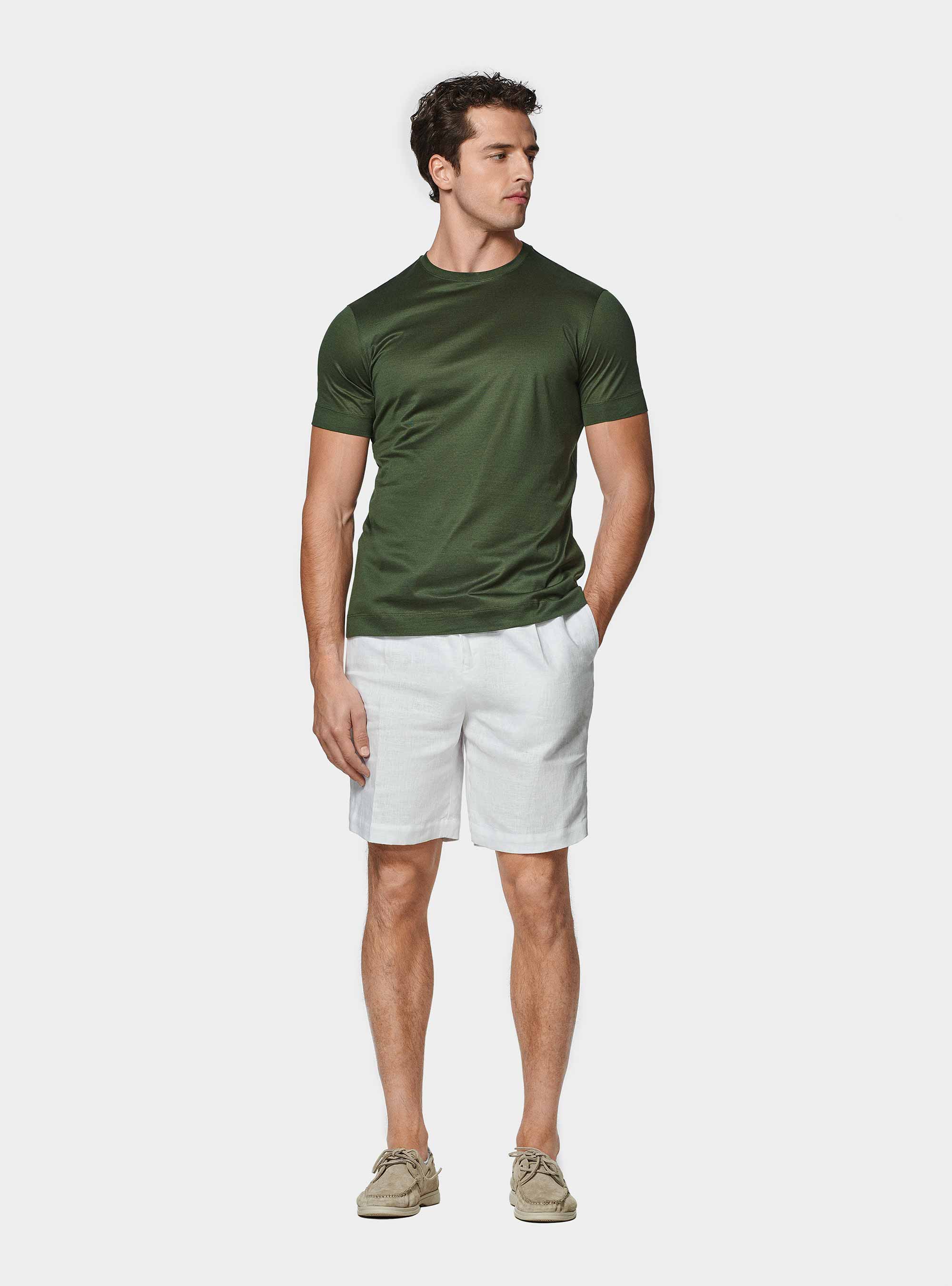 Pure linen bermuda shorts with elastic band, WHITE