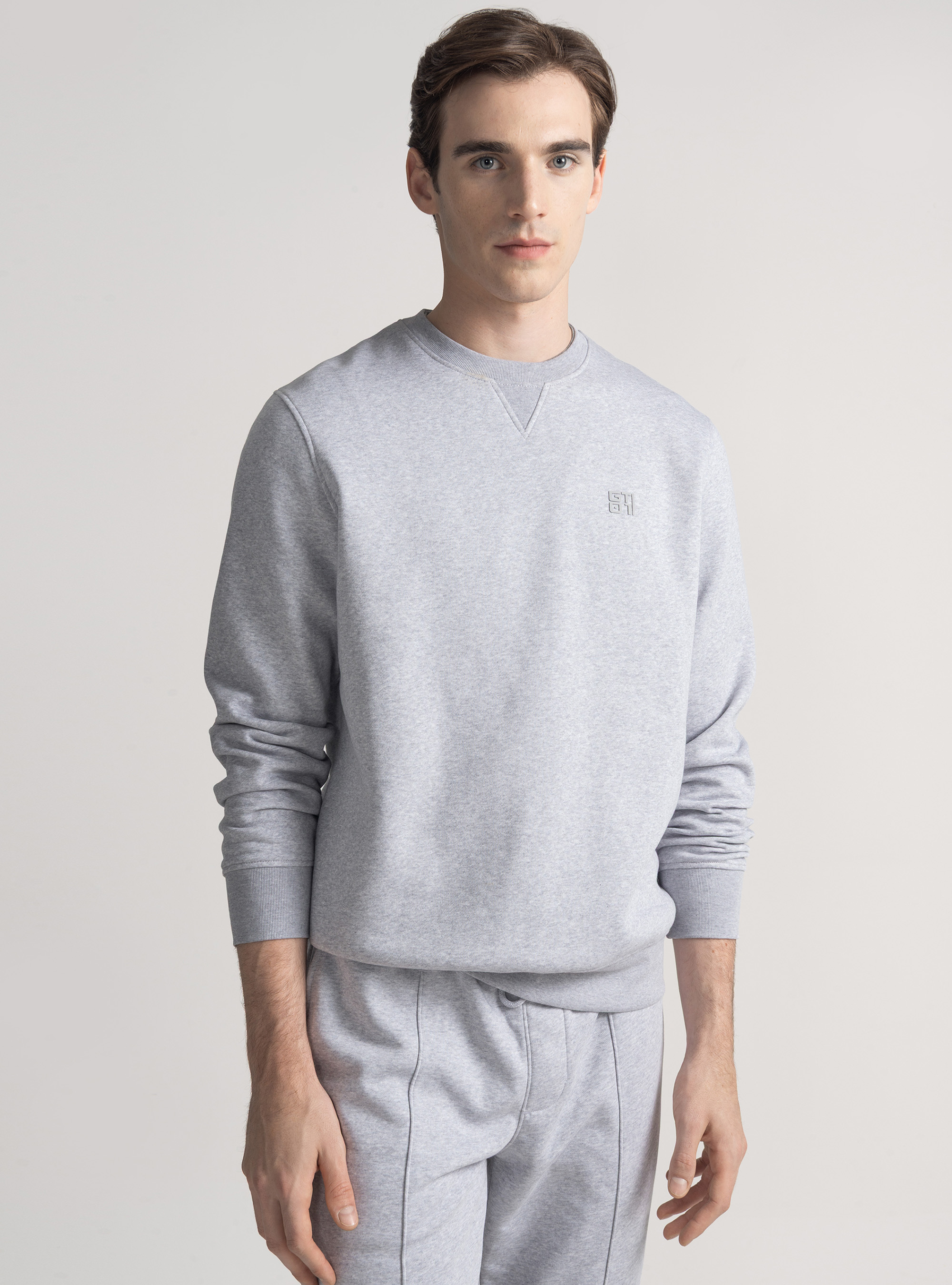 Crew neck sweatshirt with rubberised logo GT01, GRIGIO MELANGE 0151C
