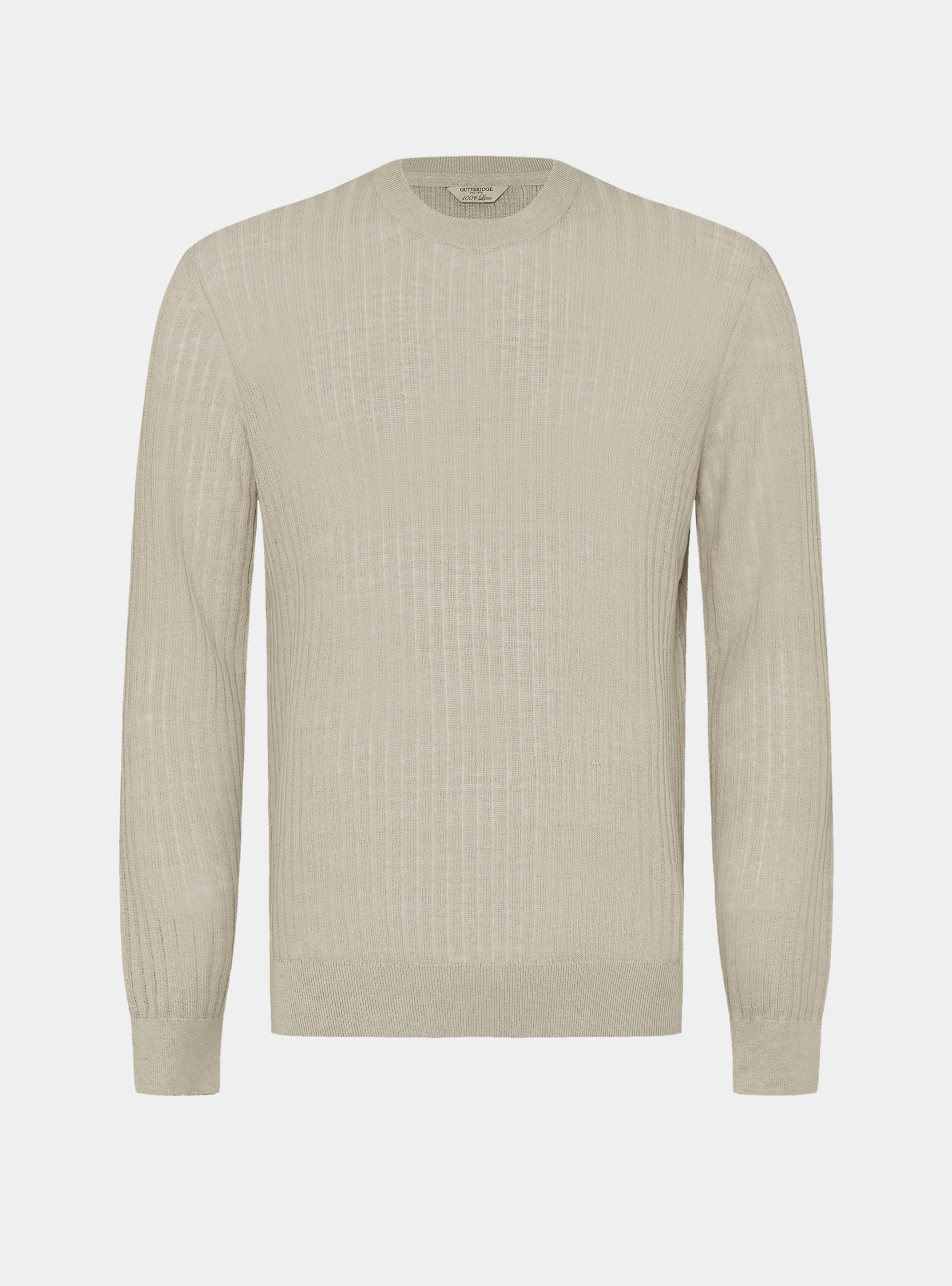 Pure linen ribbed crew neck sweater, SAND