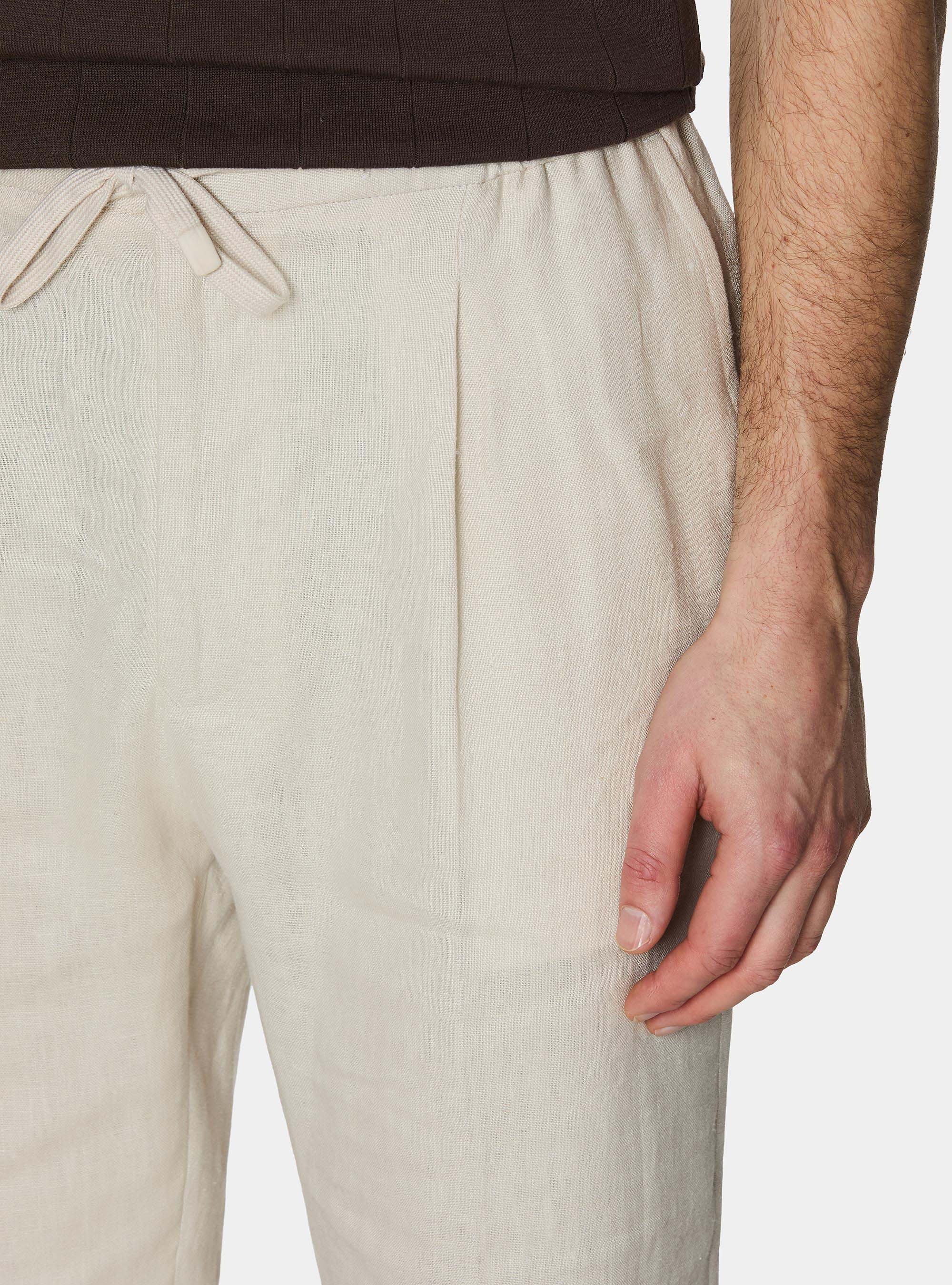 Pantalon en pur lin avec pinces et cordon de serrage, &Atilde; CRU