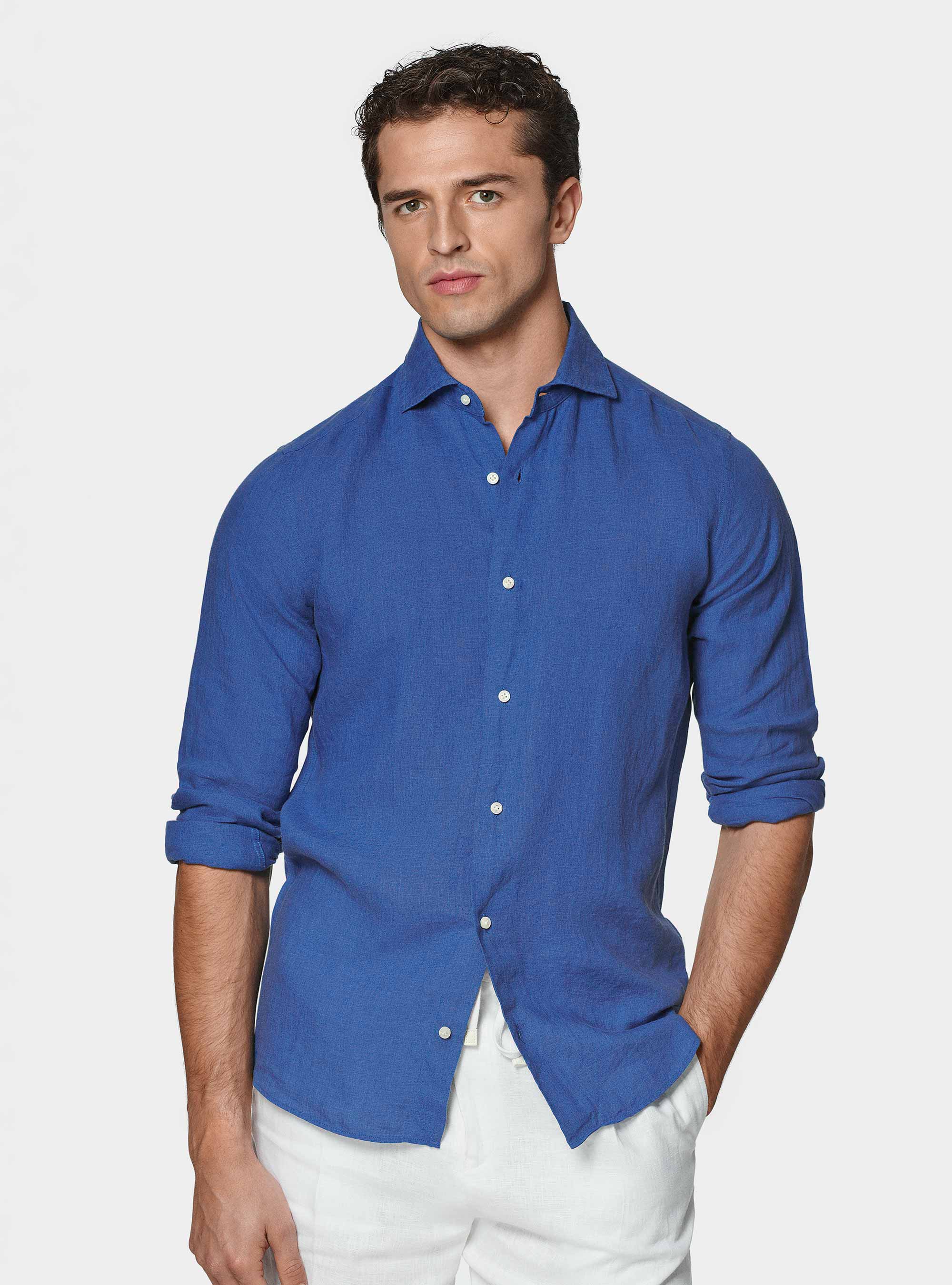 Camicia in puro lino, BLU