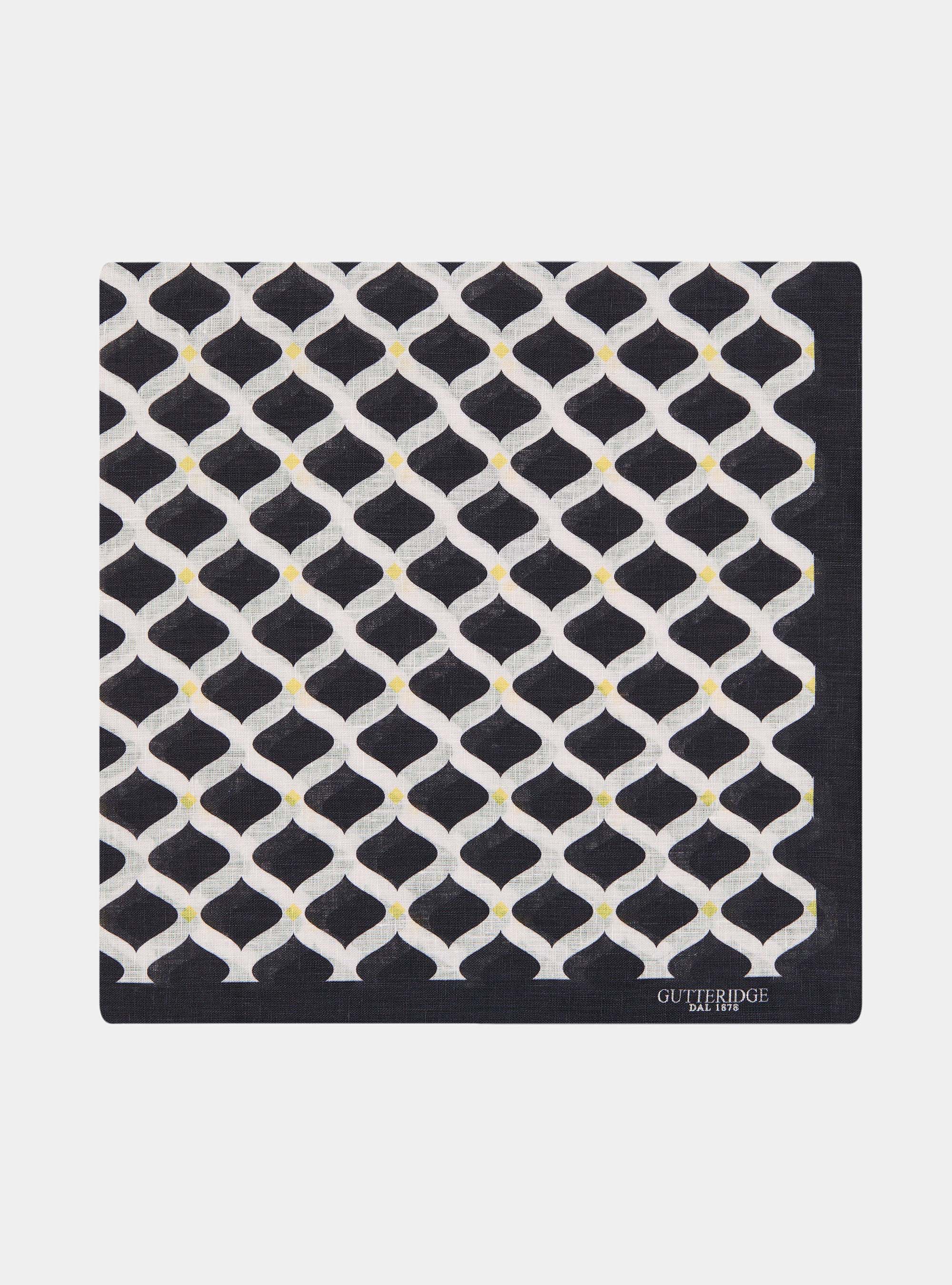 Geometric print linen foulard, NAVY BLUE