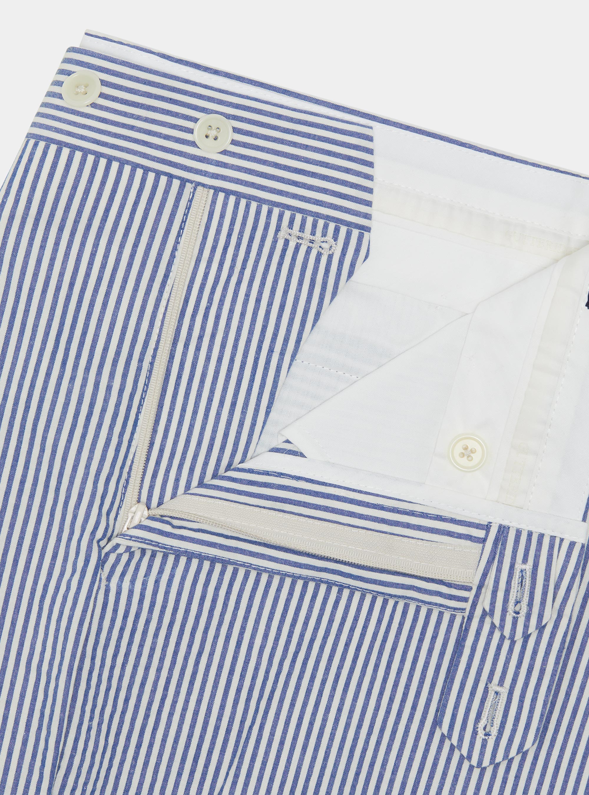 Pantal&oacute;n seersucker en mezcla de algod&oacute;n a rayas, AZUL MEDIO