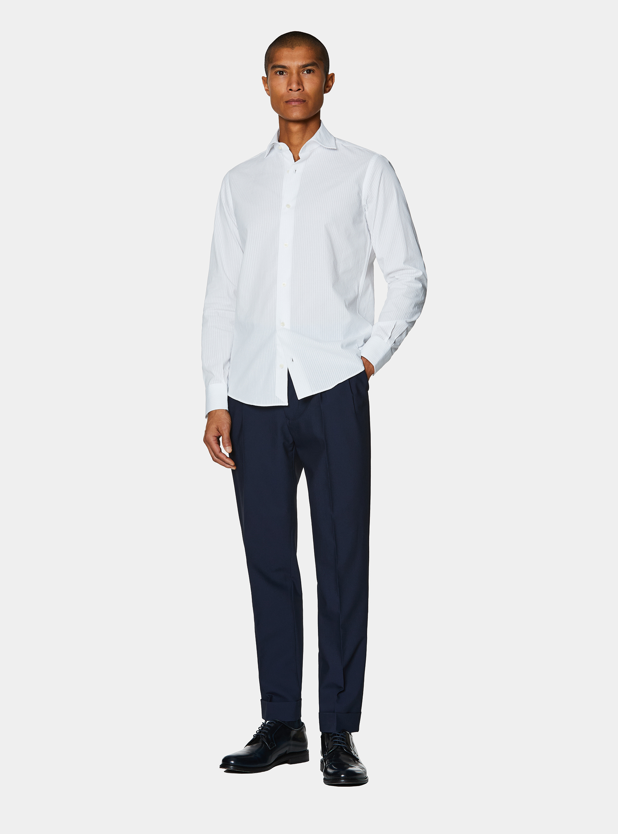 Seersucker cotton shirt, WHITE