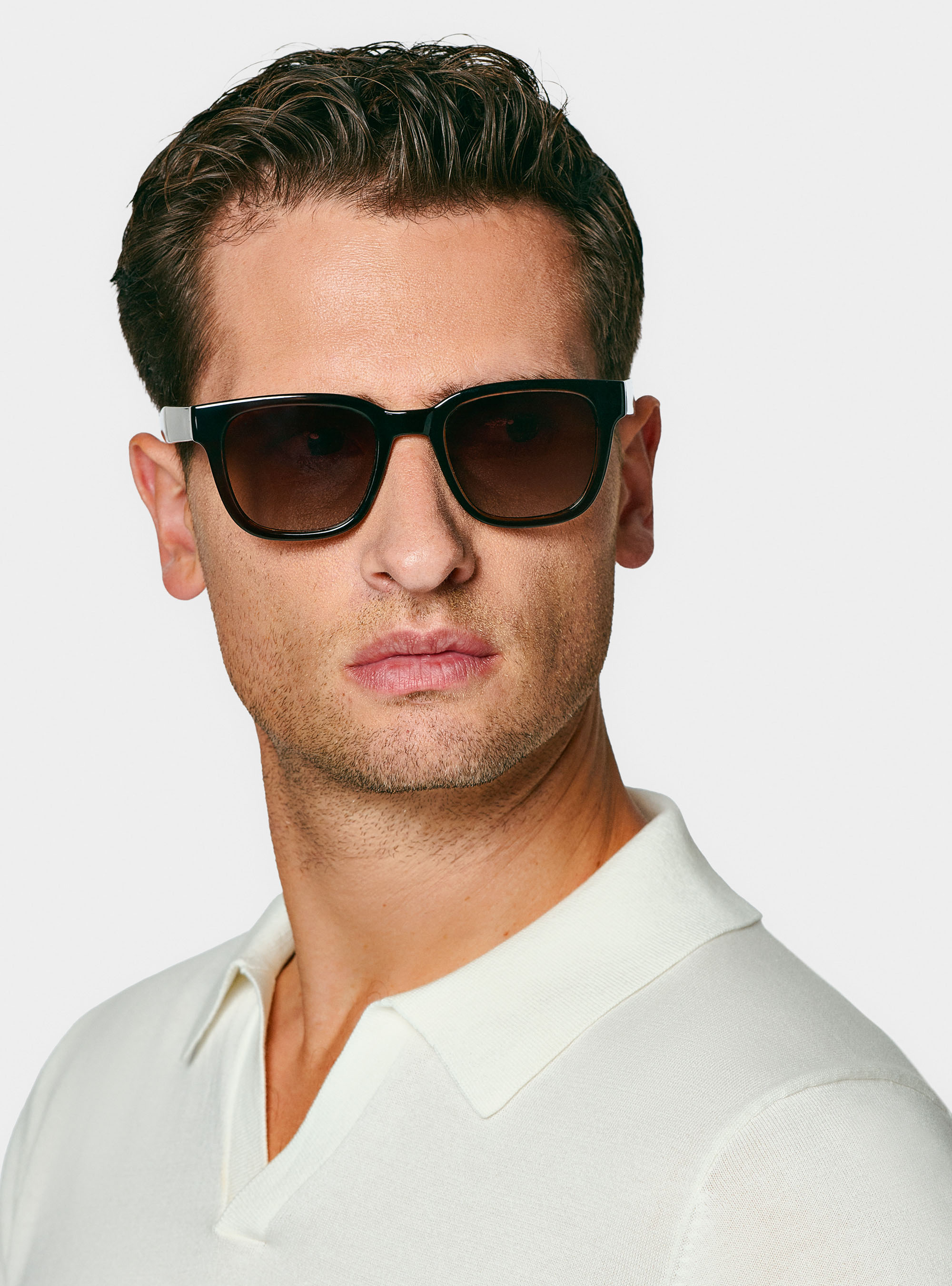 Buttonless knitted polo shirt in extra-fine cotton, WHITE