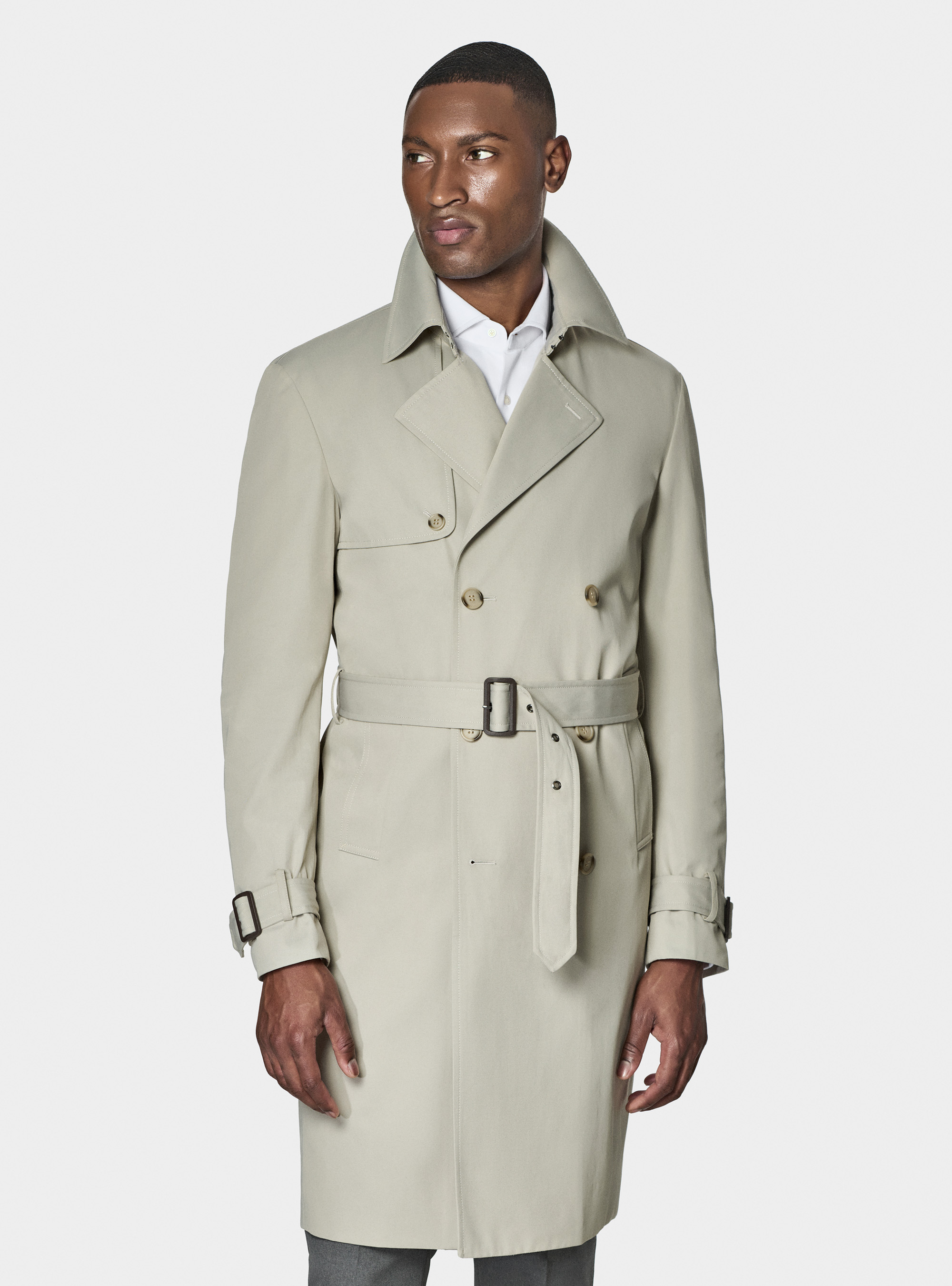 Cotton twill trench coat, ECRU