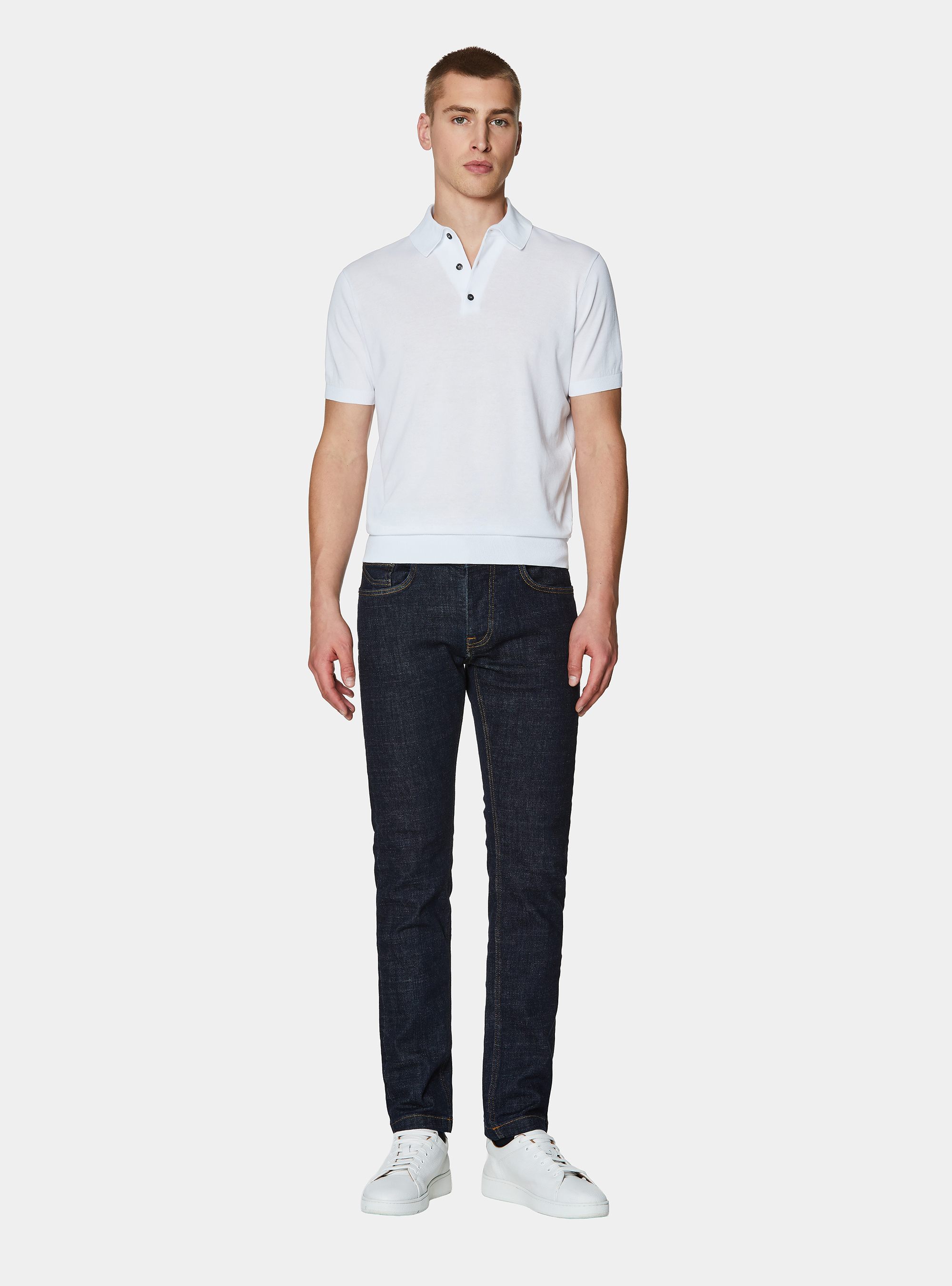 Polo de punto de algod&oacute;n extrafino, BLANCO