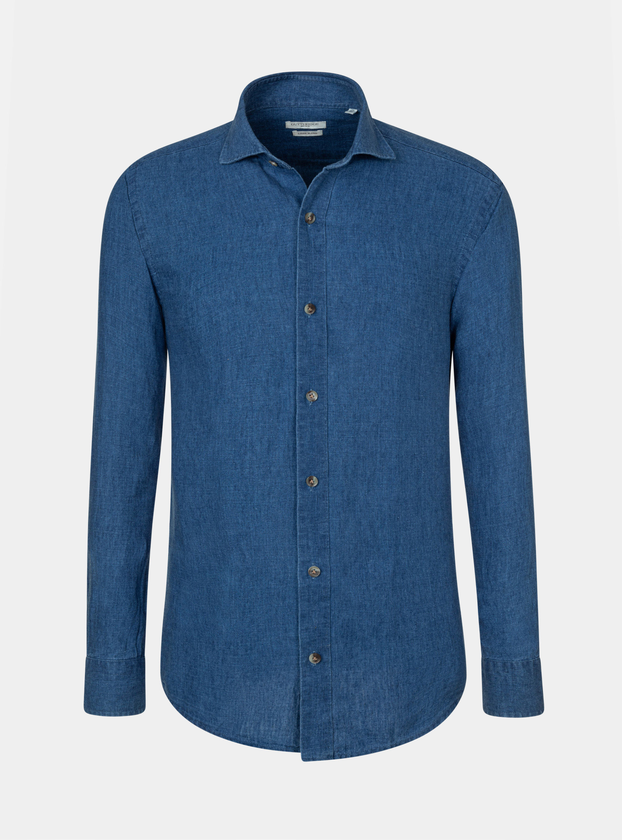 Camicia collo semi francese in lino cotone, BLU