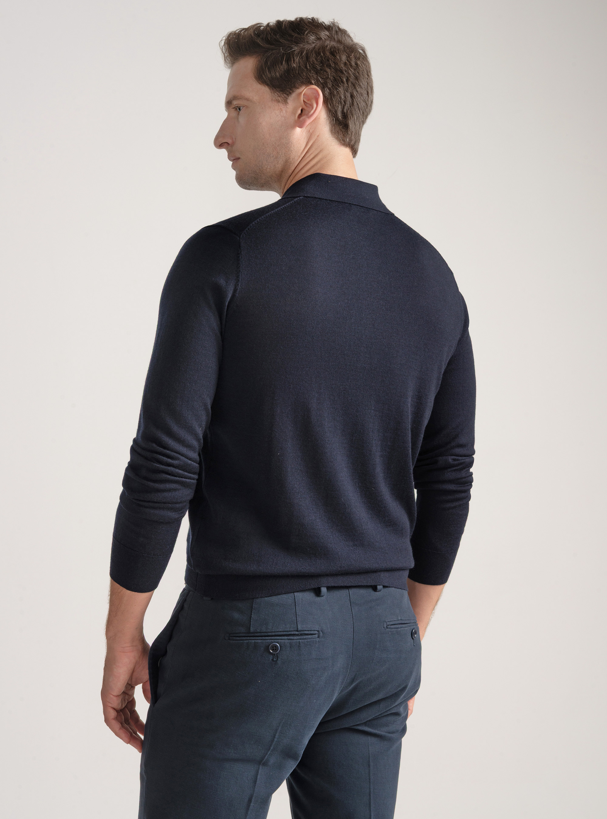 Extra-fine merino wool polo shirt, NAVY BLUE