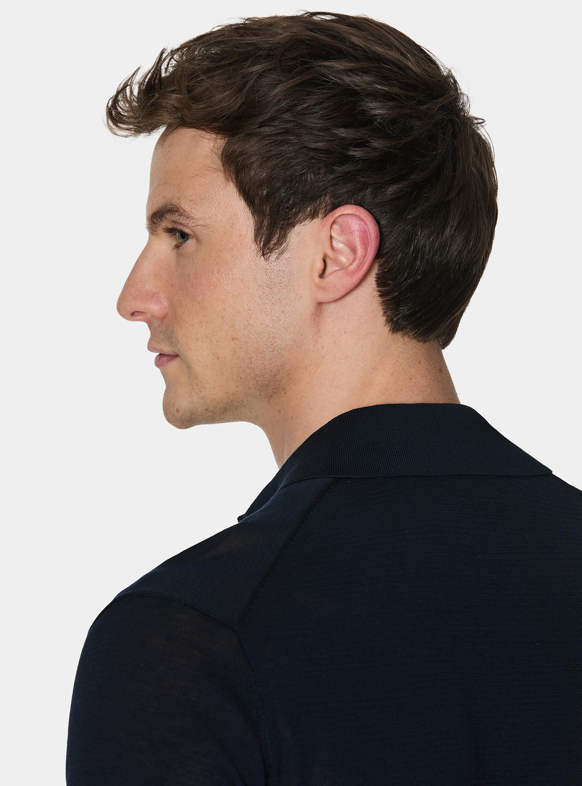 Polo chemise en coton et soie, BLEU MARINE