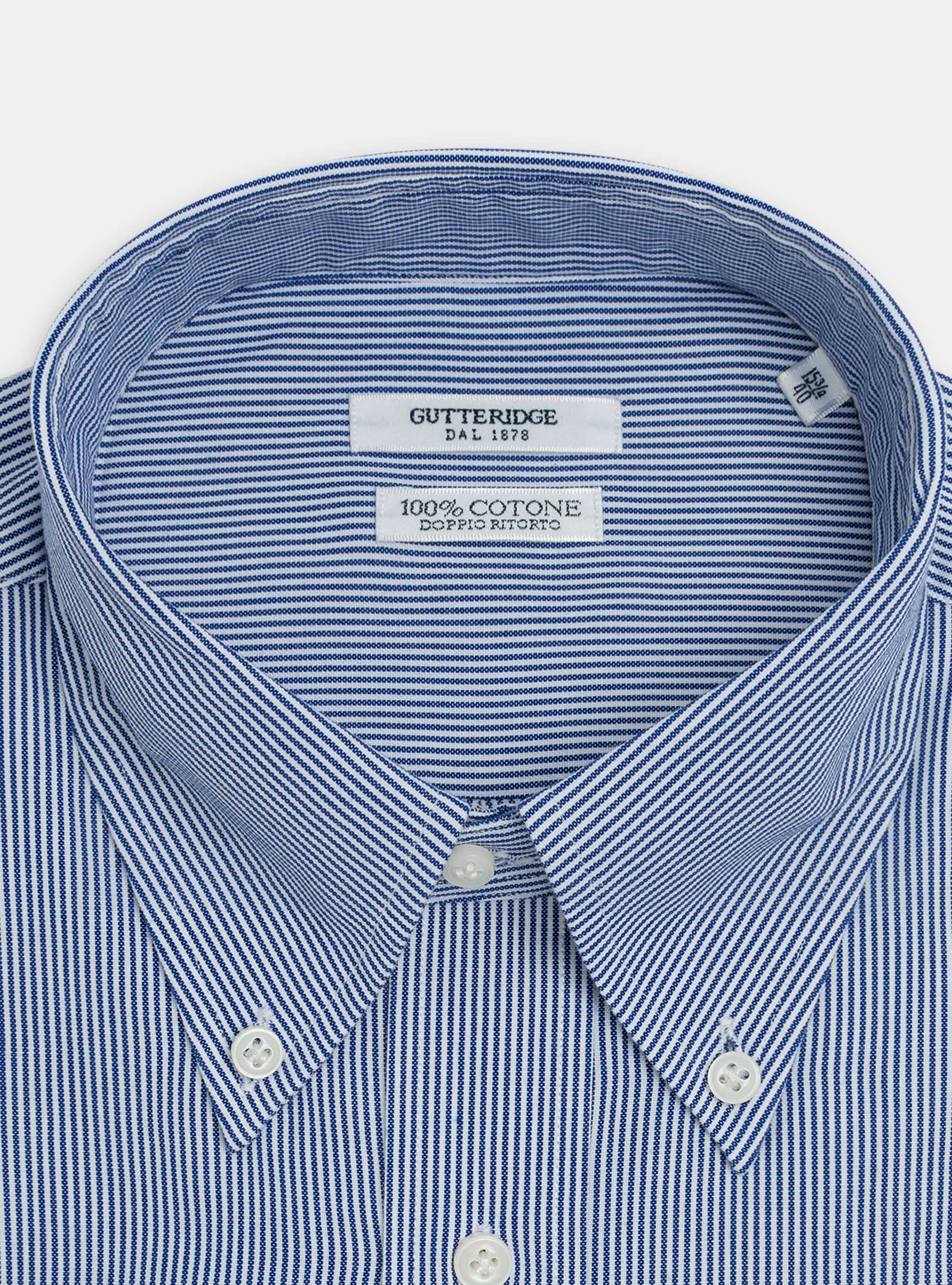 Camicia collo button down in oxford di cotone doppio ritorto, BLU