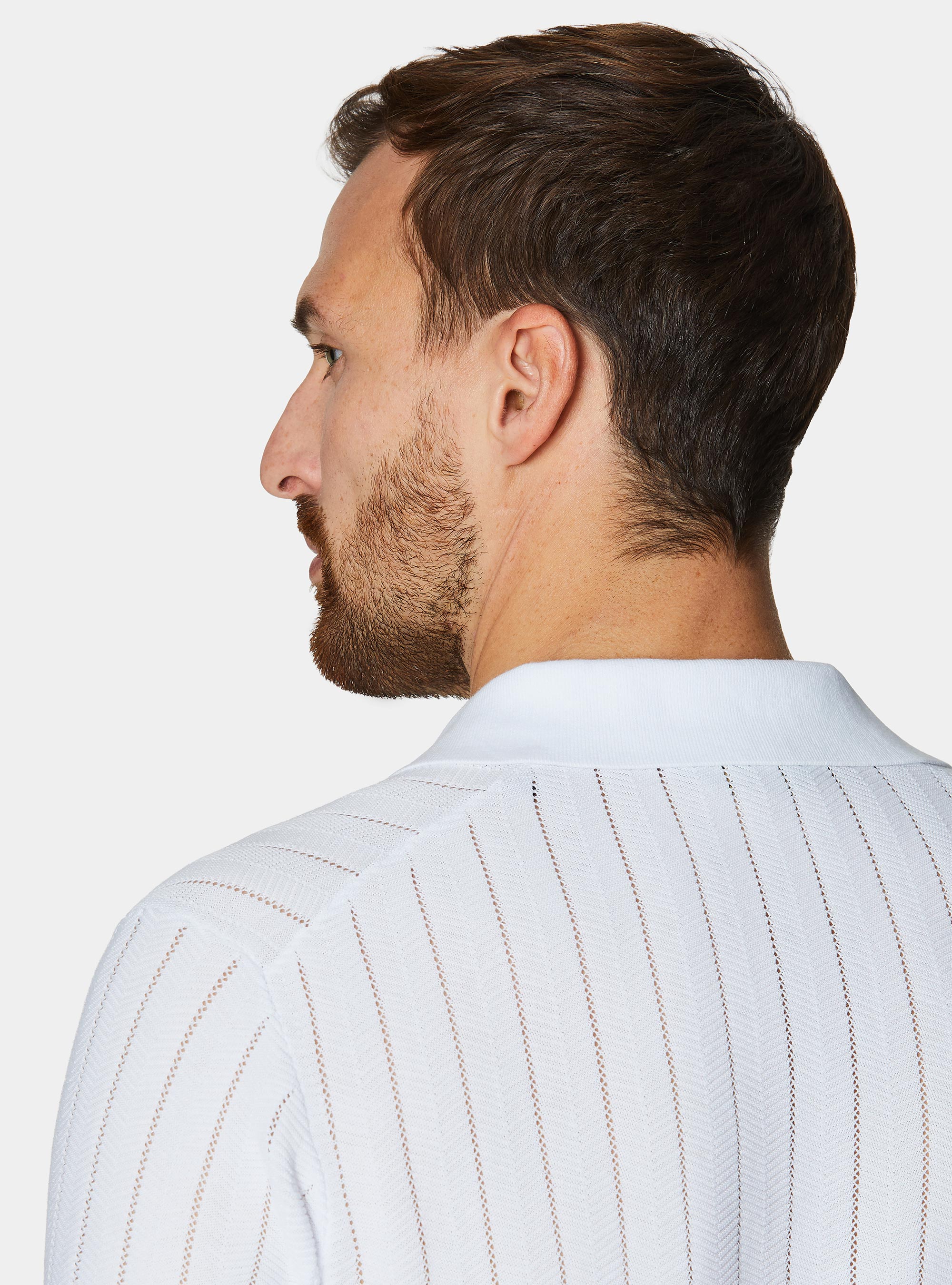 Polo perforado de algod&oacute;n a rayas, BLANCO