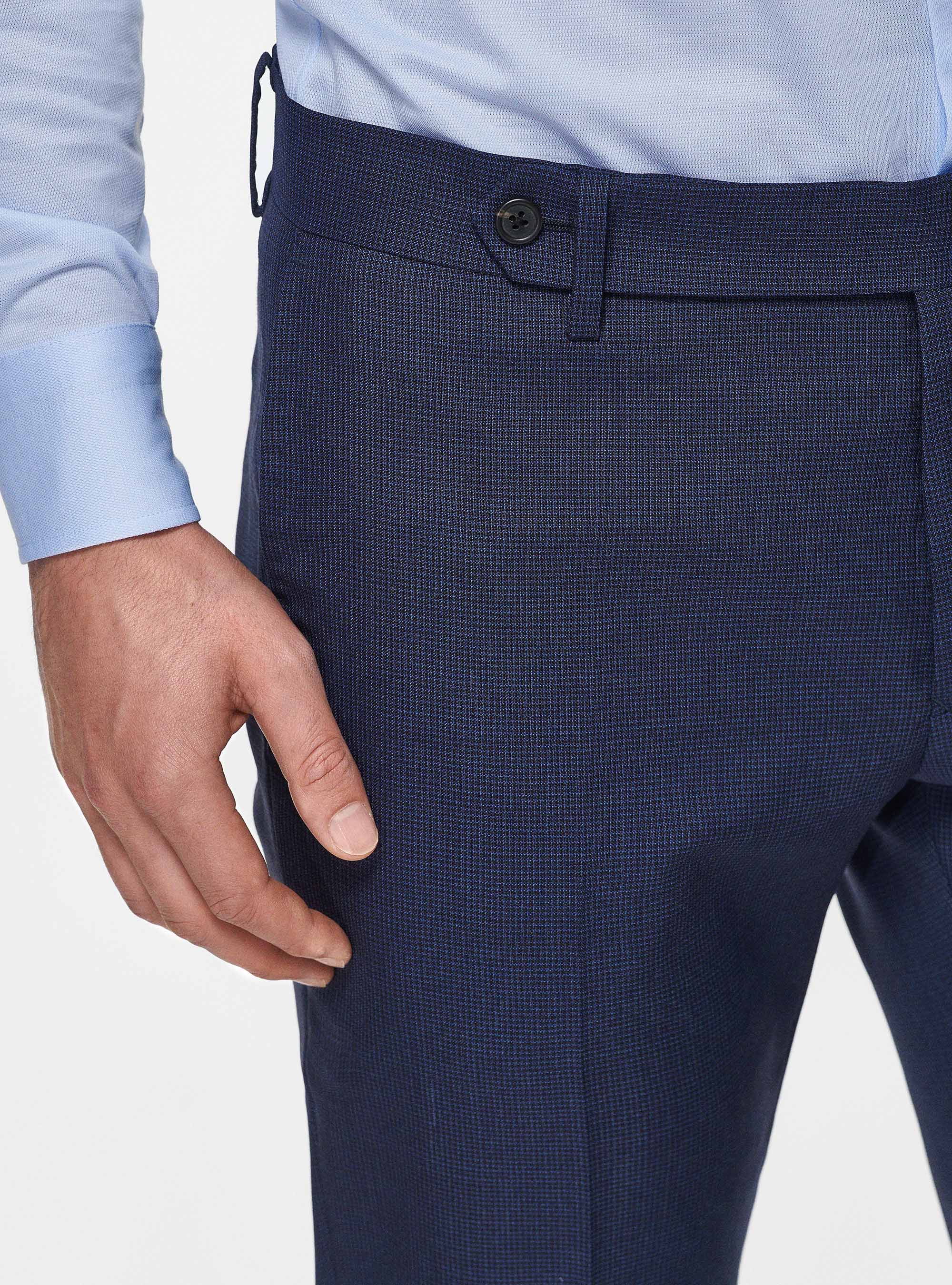 Houndstooth wool trousers, NAVY BLUE