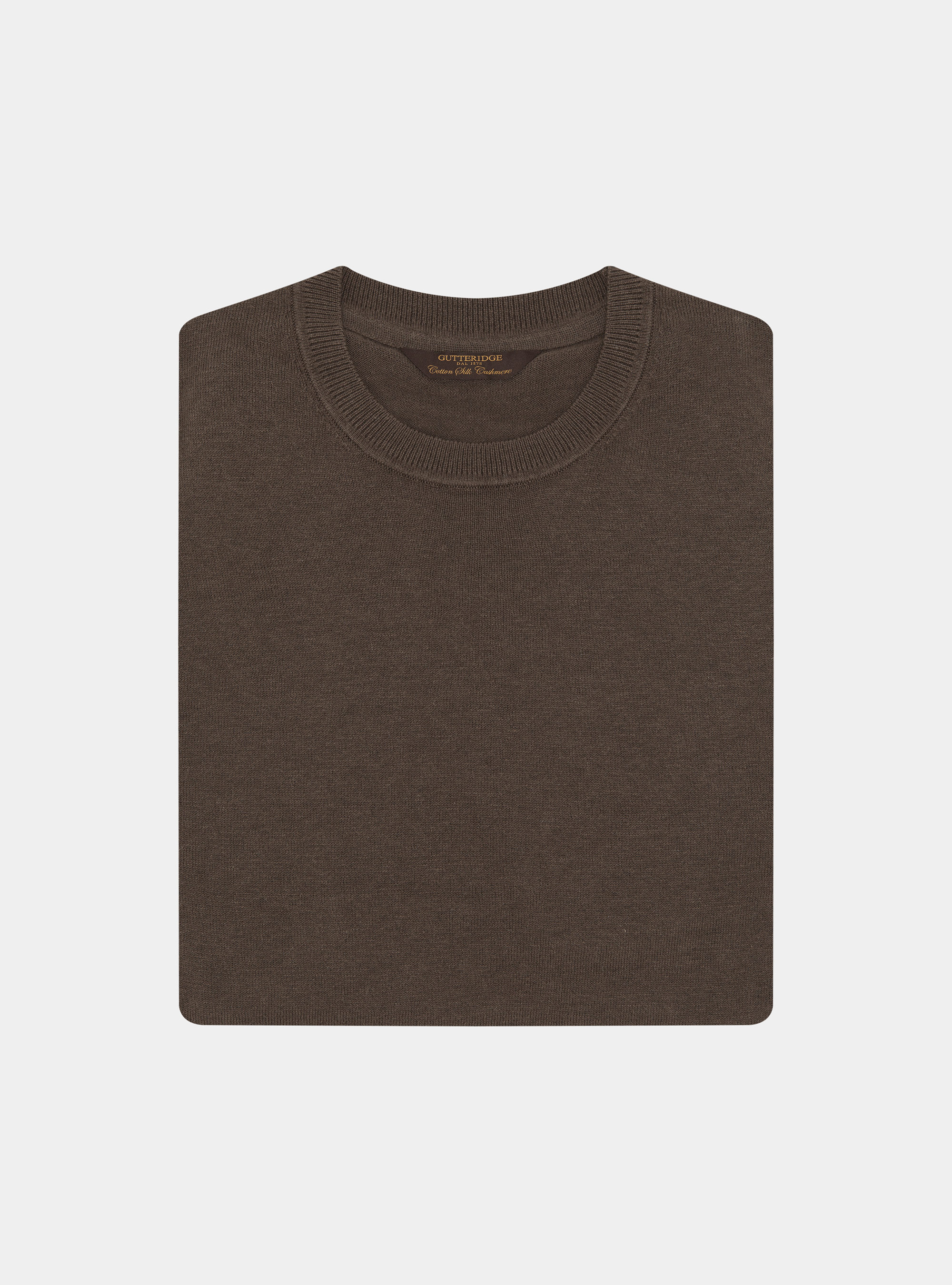 Rundhals-Pullover aus Baumwolle, Seide und Kaschmir, MARRONE 0507C
