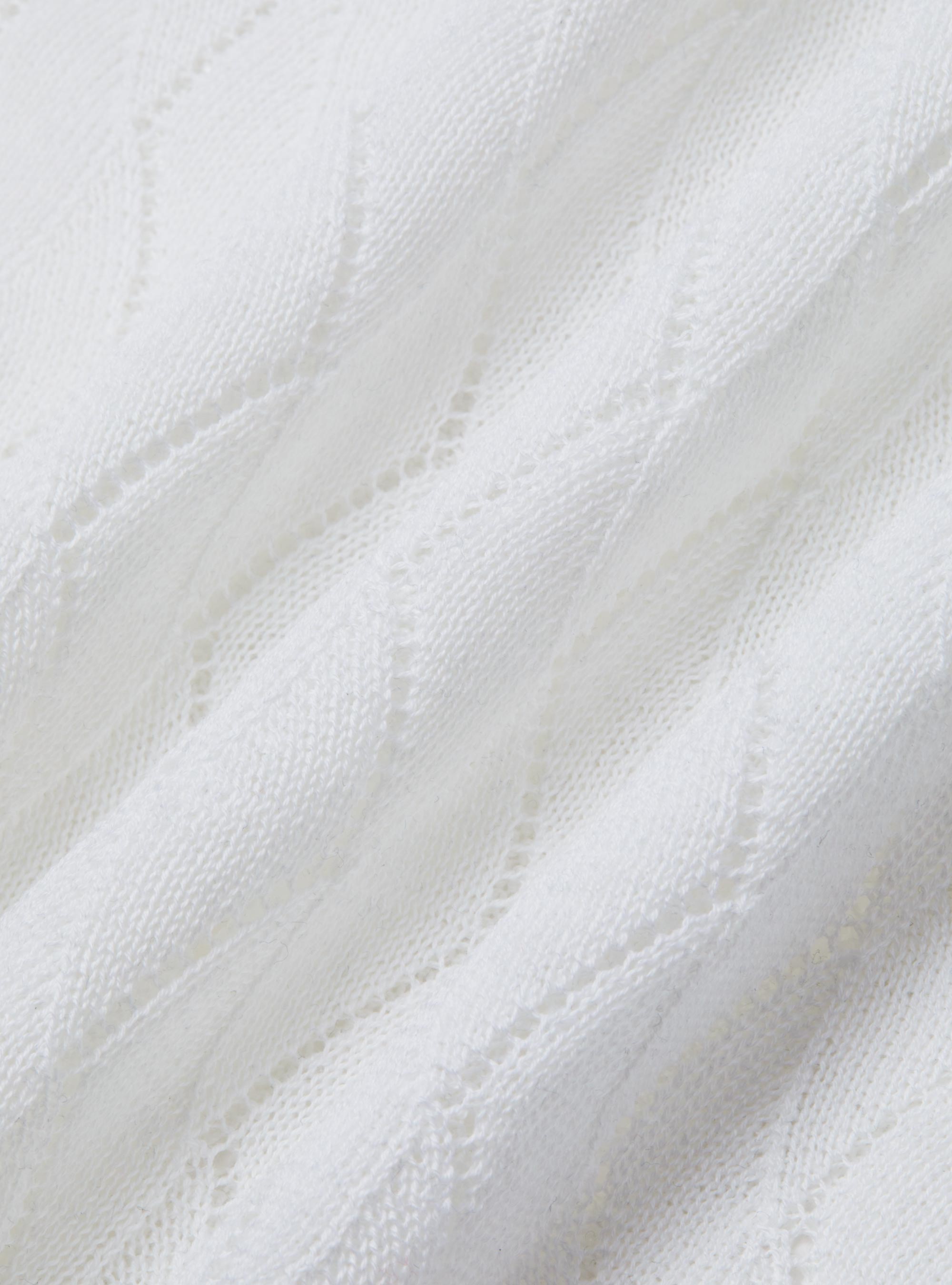 Cotton and silk perforated knit polo shirt, WHITE