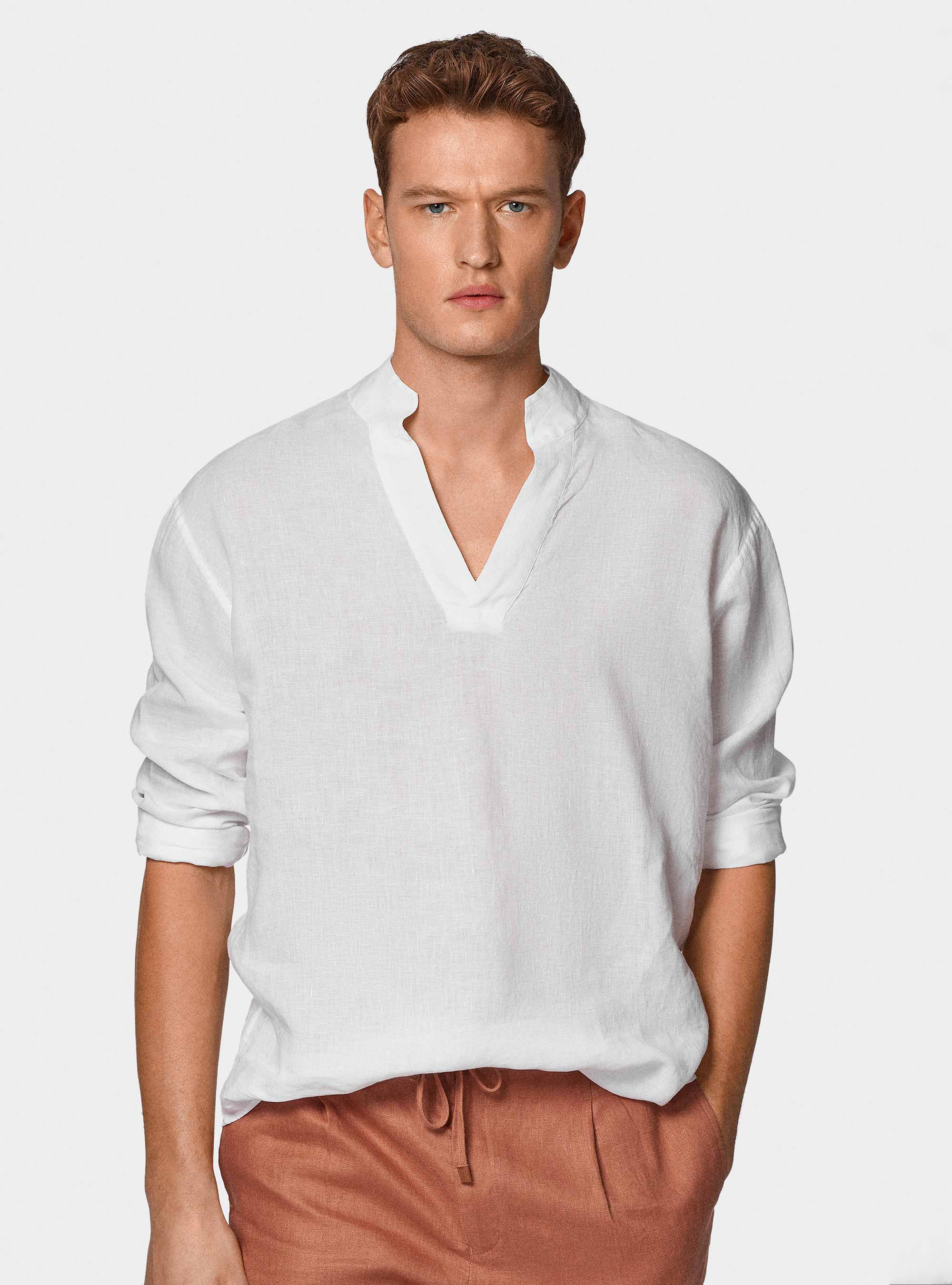 Chemise cor&eacute;enne en pur lin, BLANC