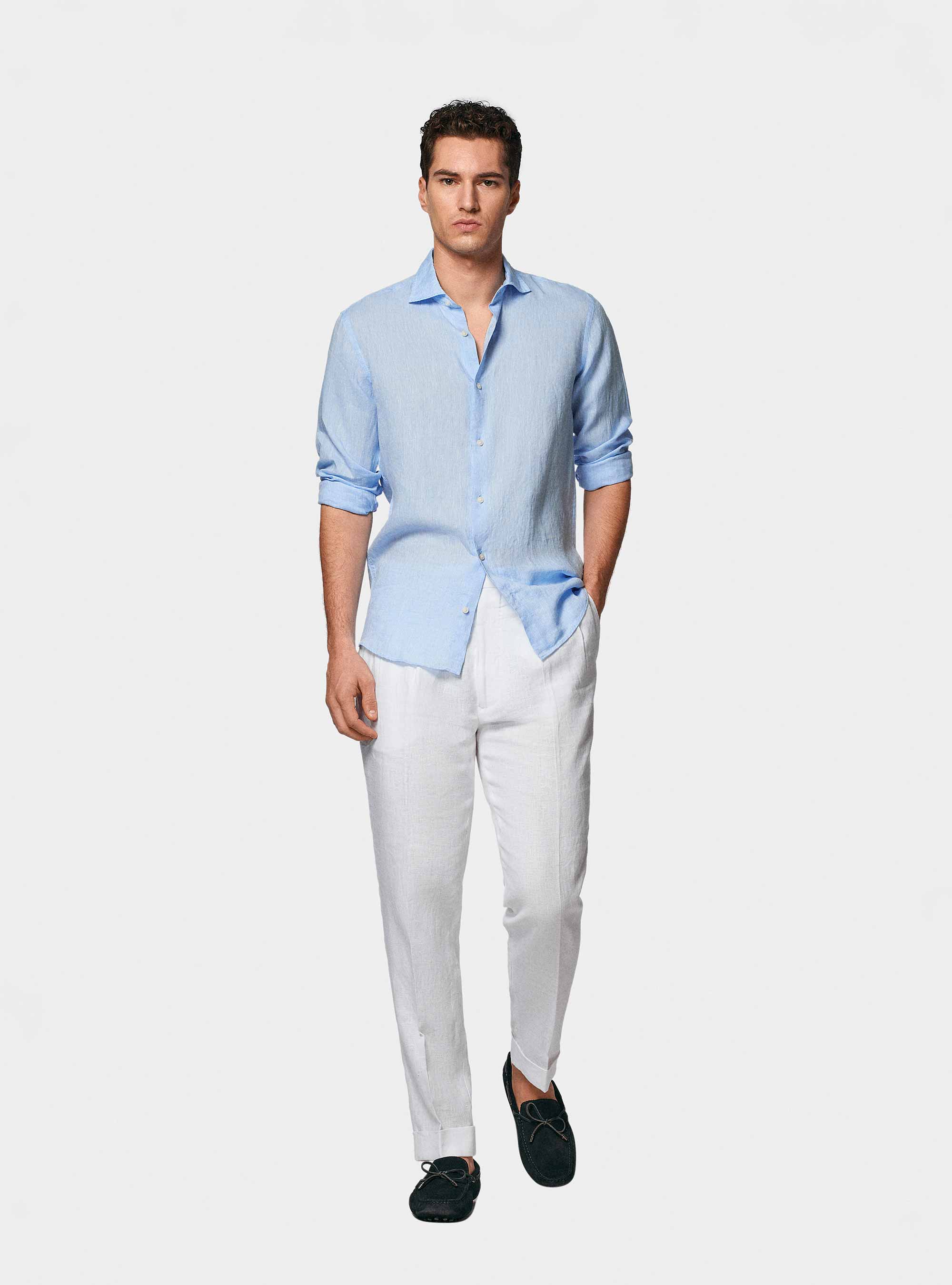 Camicia in puro lino, AZZURRO