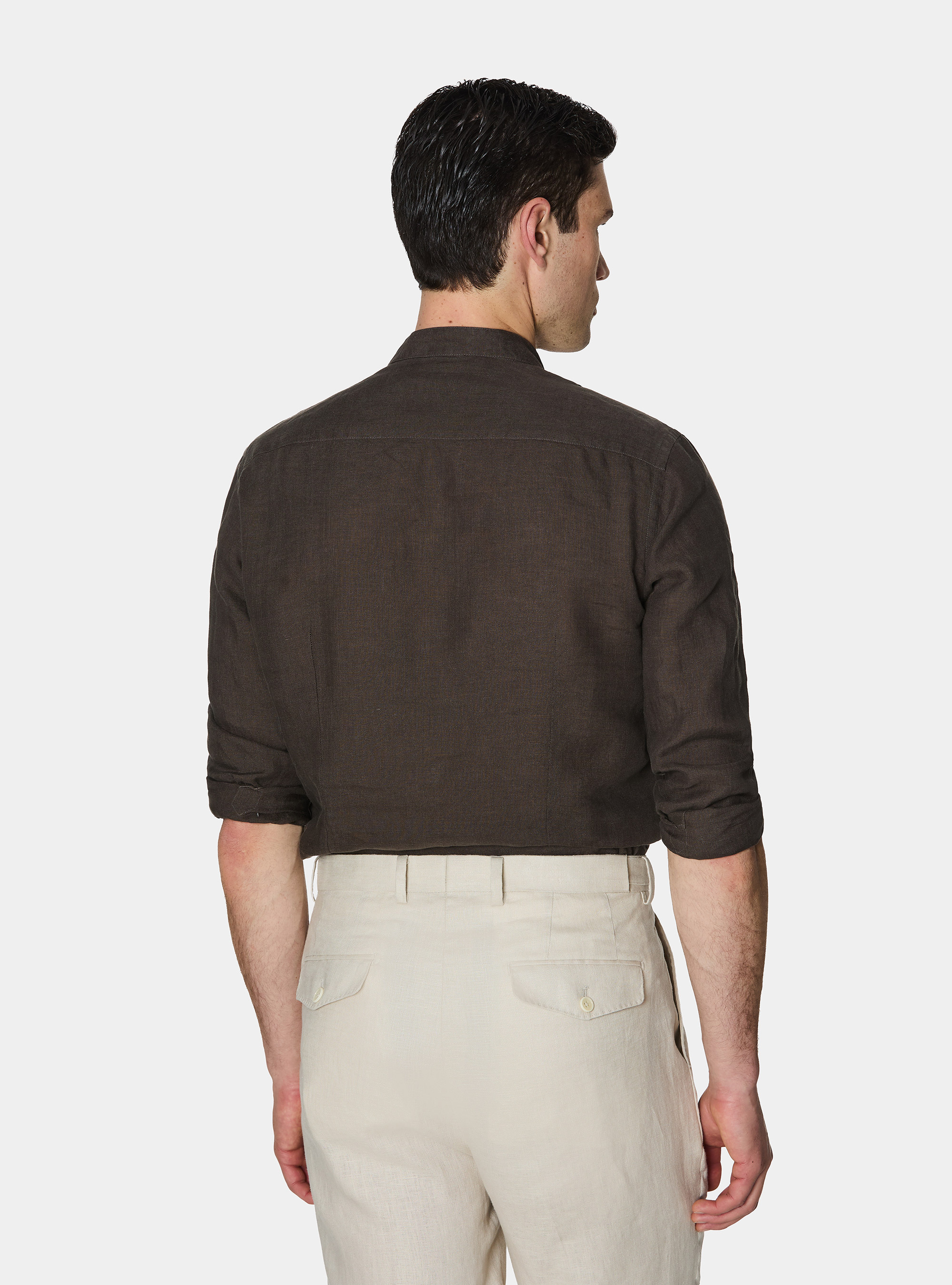 Korean shirt in pure linen, BROWN