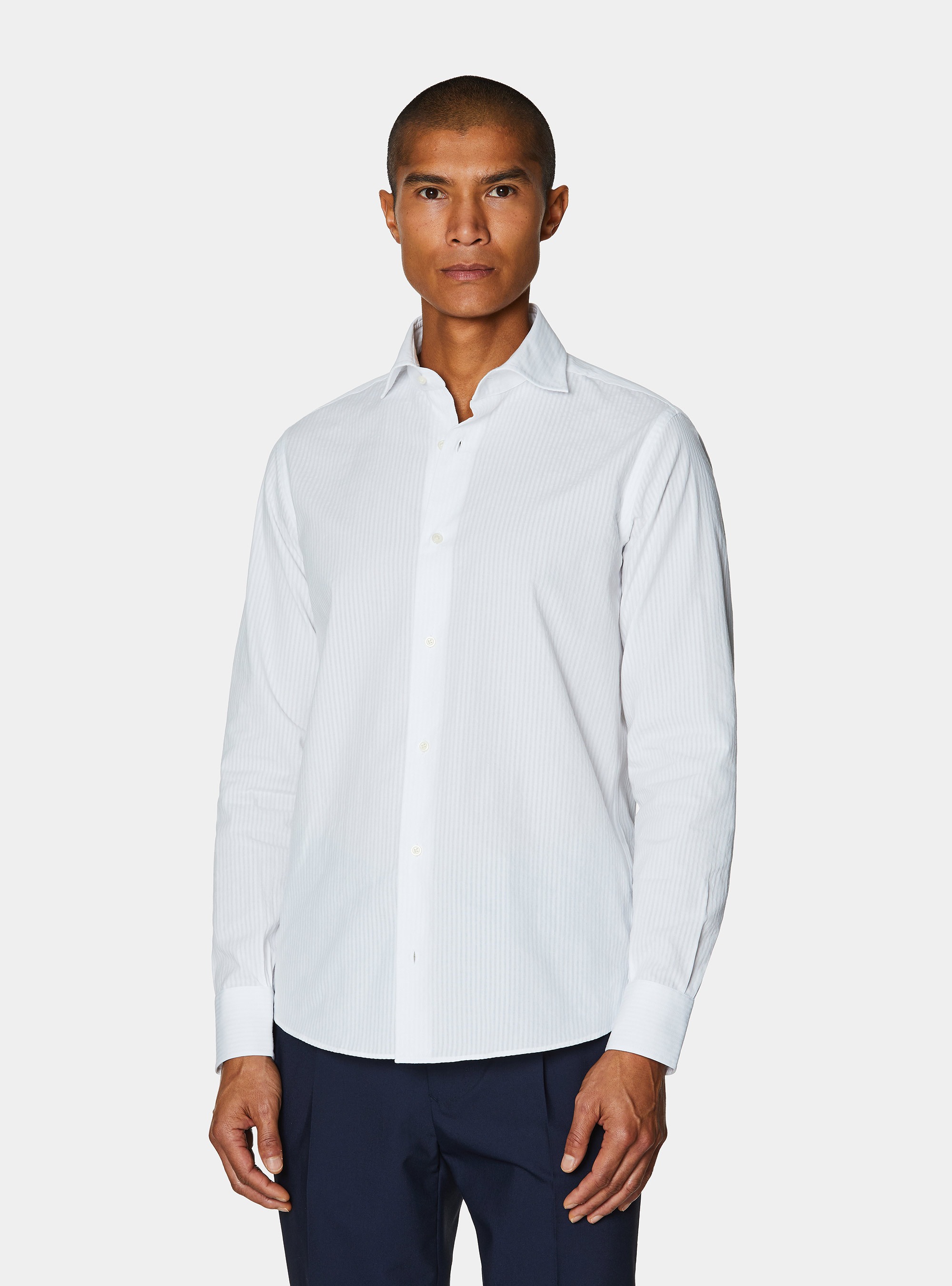 Seersucker cotton shirt, WHITE