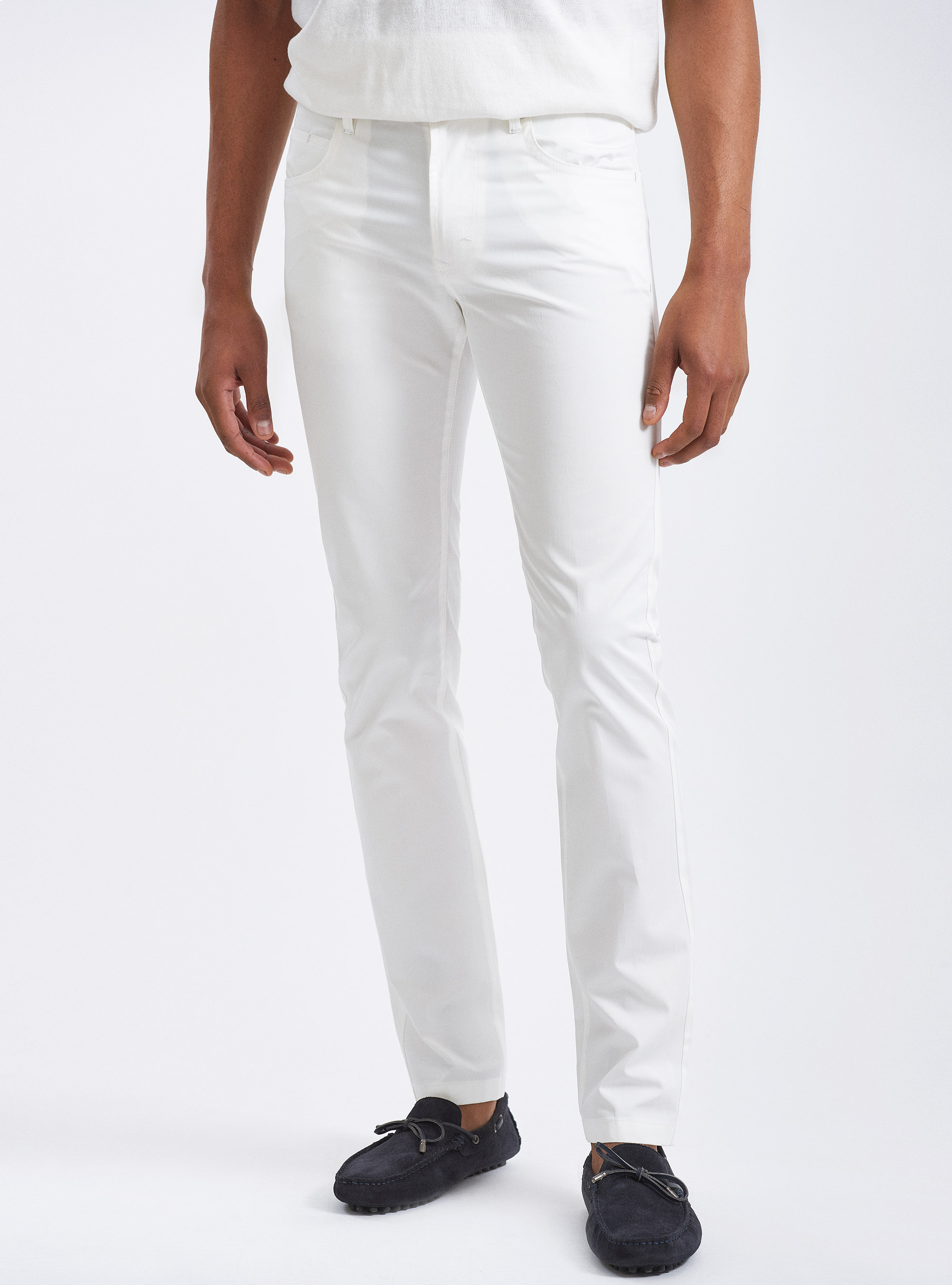 Lightweight cotton twill 5-pocket trousers, WHITE