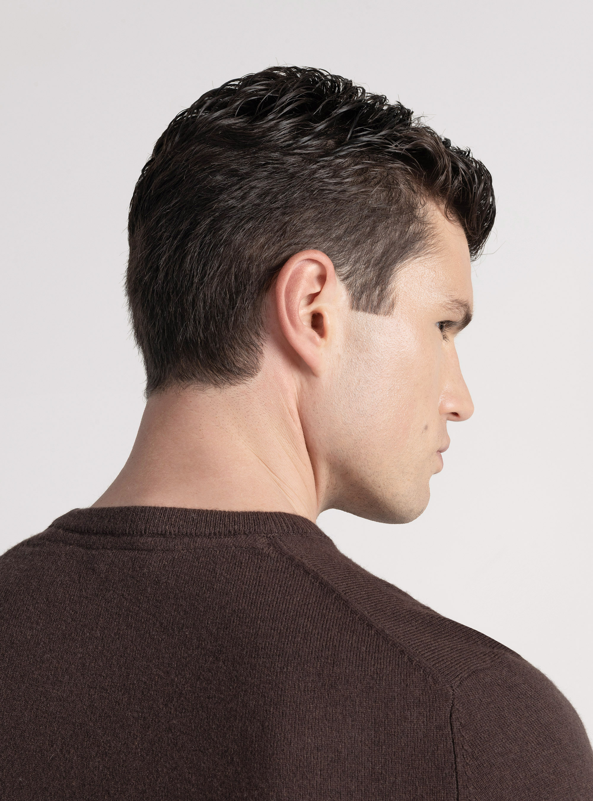 Maglia girocollo in lana lambswool e cashmere, MARRONE